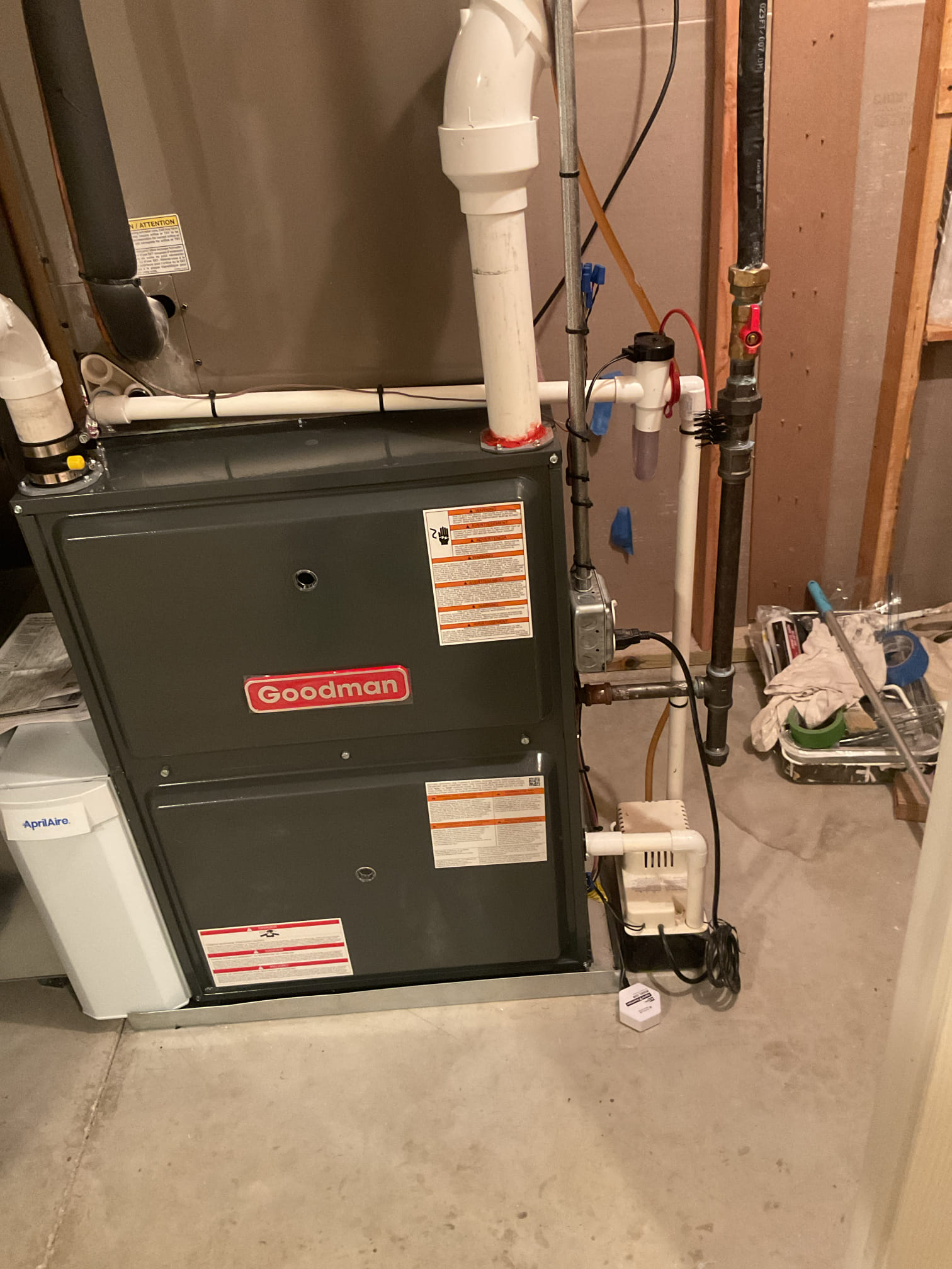 Performed quality assurance on recently installed Goodman gas furnace. Checked all electrical connections and components. Checked temperature rise. Performed combustion test. Removed zip tie that was pinching 3/8” vinyl tubing. Also put service record on system. Gas furnace is working properly at time of quality assurance check. 