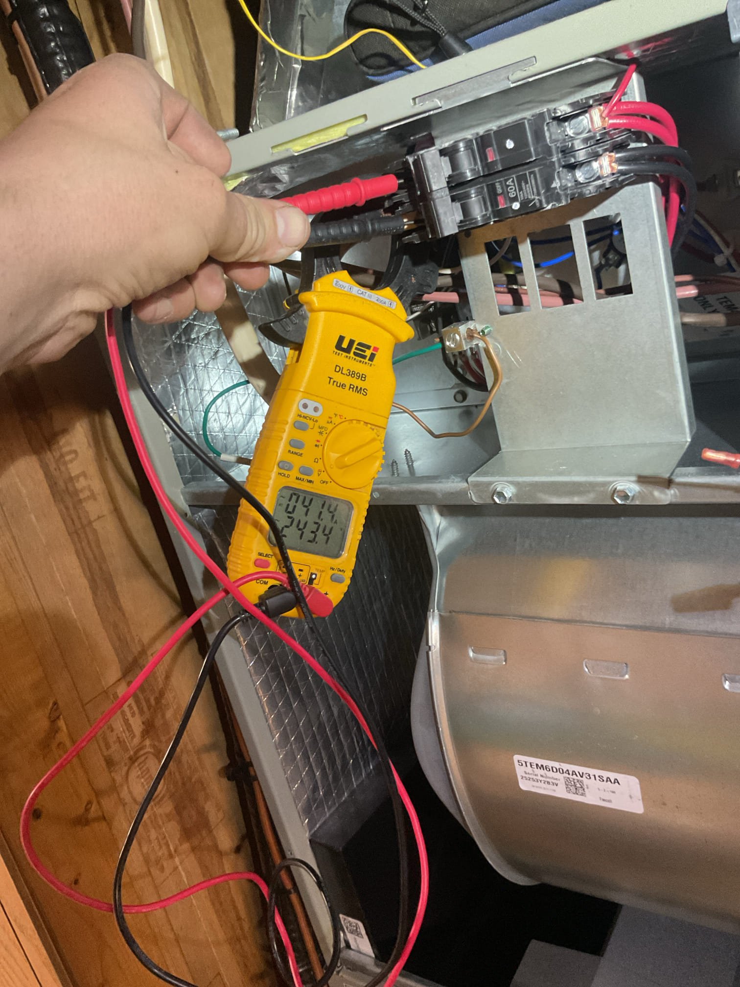 Issue was unit cutting off every 2 minutes or so. There were no error codes at controls. House got to 63°F overnight. We installed system last July. 

20x23x1 filter was very dirty. Last replaced 12/8/25 by Win. Presumably dirty filter was causing hi pressure switch opening and shutting equipment off.
Replaced filter and tested system. Unit no longer cutting off for any reason

Completed heat tune up for 3 Ton heat pump with 10KW electric heat kit,

Indoor and outdoor coils in good condition.
Inspected wiring, controls, electric motors and components. 10KW electric heat kit 40A: Good. Left estimate for smart/wifi thermostat to allow for control of electric heat use based on outdoor temperature. 
Measured temperature rise and static pressure
Inspected drains. 
Verified integrity of compressor and defrost cycle.
R454B Refrigerant Pressures very close to manufacturer target pressures for 40°F outdoor temperature day 278/85

Heat pump operating well at this time



