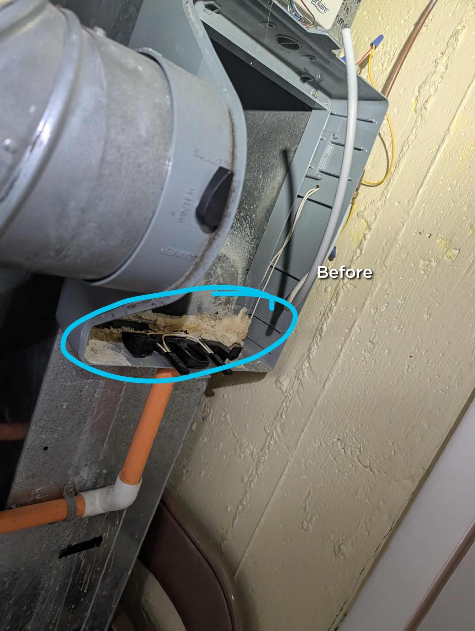 Humidifier has not been serviced for years.
Pad was a hard brick and the material of pad was caked on to the housing.
Put a new pad in for the sake of keeping it cleaner. Provided by homeowner was new pads there.  
The water level sensor assembly switch is stuck open. Need new water level sensor assembly. provided email estimate to repair.
My recommendation is to replace this humidifier altogether with one that is more effective. Provided email estimate for new humidifier. Proved that water is present at inlet of humidifier line (solenoid) left feed valve closed until we can get humidifier working (repair or replace).

Completed heat tune up for thermopride oil furnace. Furnace is fro, 2007. 

Replaced 16x24x1 filter, was very dirty, recommend replacing every month, 
Cleaned heat exchanger and inspected flue piping and chimney. 
Replaced spin on oil filter, strainer with gasket and nozzle.
Inspected electrode condition and alignment, transformer, cad cell eye, and air bands for debris.