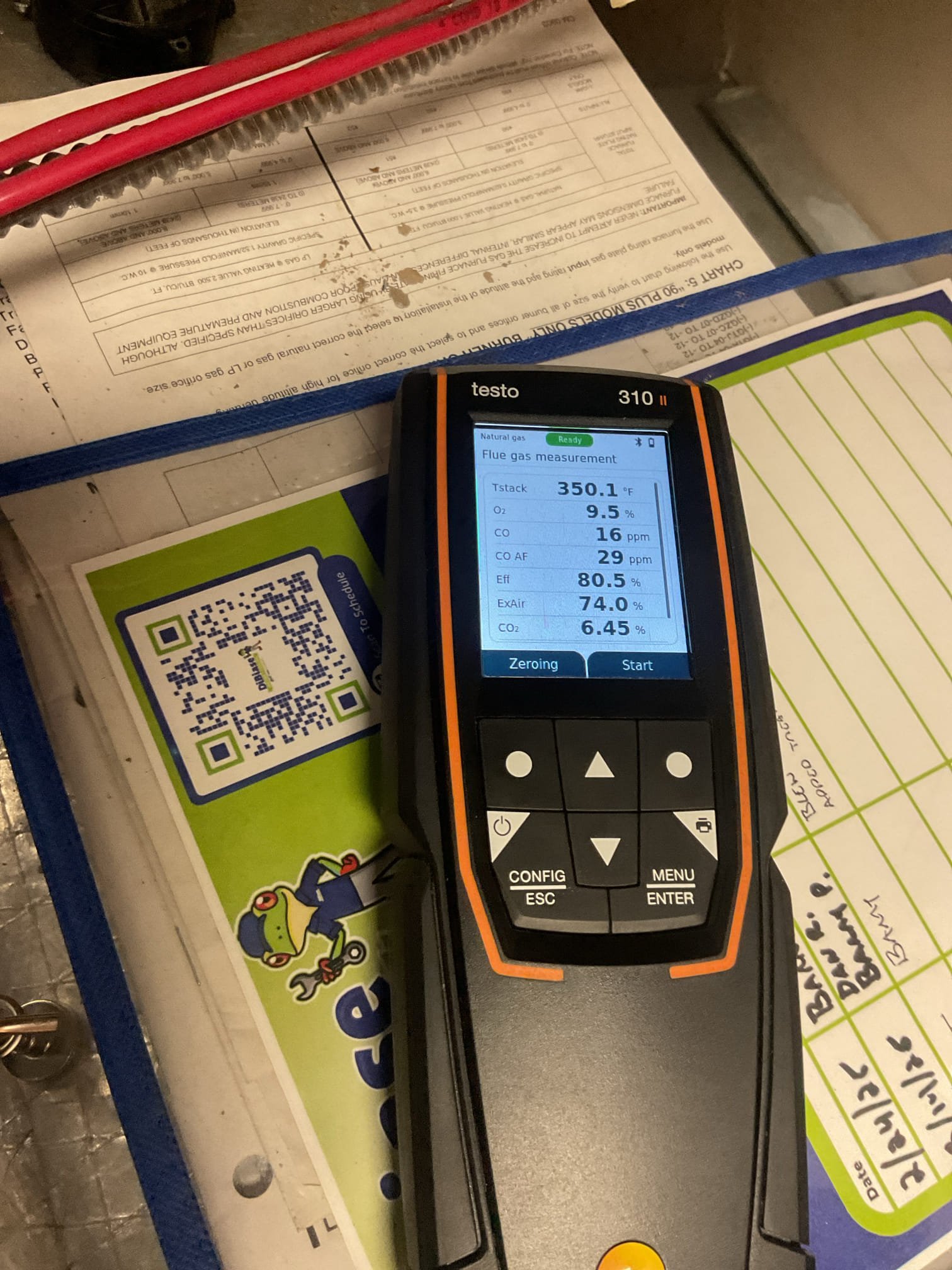 
Completed heat tune up for natural gas furnace. Ruud 80% efficiency 120,000 BTU natural gas furnace. Located on second floor of Tech center, 

Replaced 16x25x1 filter
Inspected heat exchanger, burners, flue pipe, inducer assembly and hoses
Cleaned flame sensor and verified flame rectification circuit
Measured temperature rise and static pressure
Checked wiring, controls, electric motors and components; there are no surge protectors; left estimate for a surge protector for furnace 
Checked manifold gas pressure
Inspected drain.

Combustion, draft and smoke tests: Pass

Gas furnace is operating well at this time. 

System dates to 2003. 23 years old. Although it passes safety tests and is operational, parts are no longer under warranty and major repairs are very expensive. Would strongly consider replacing this system. 