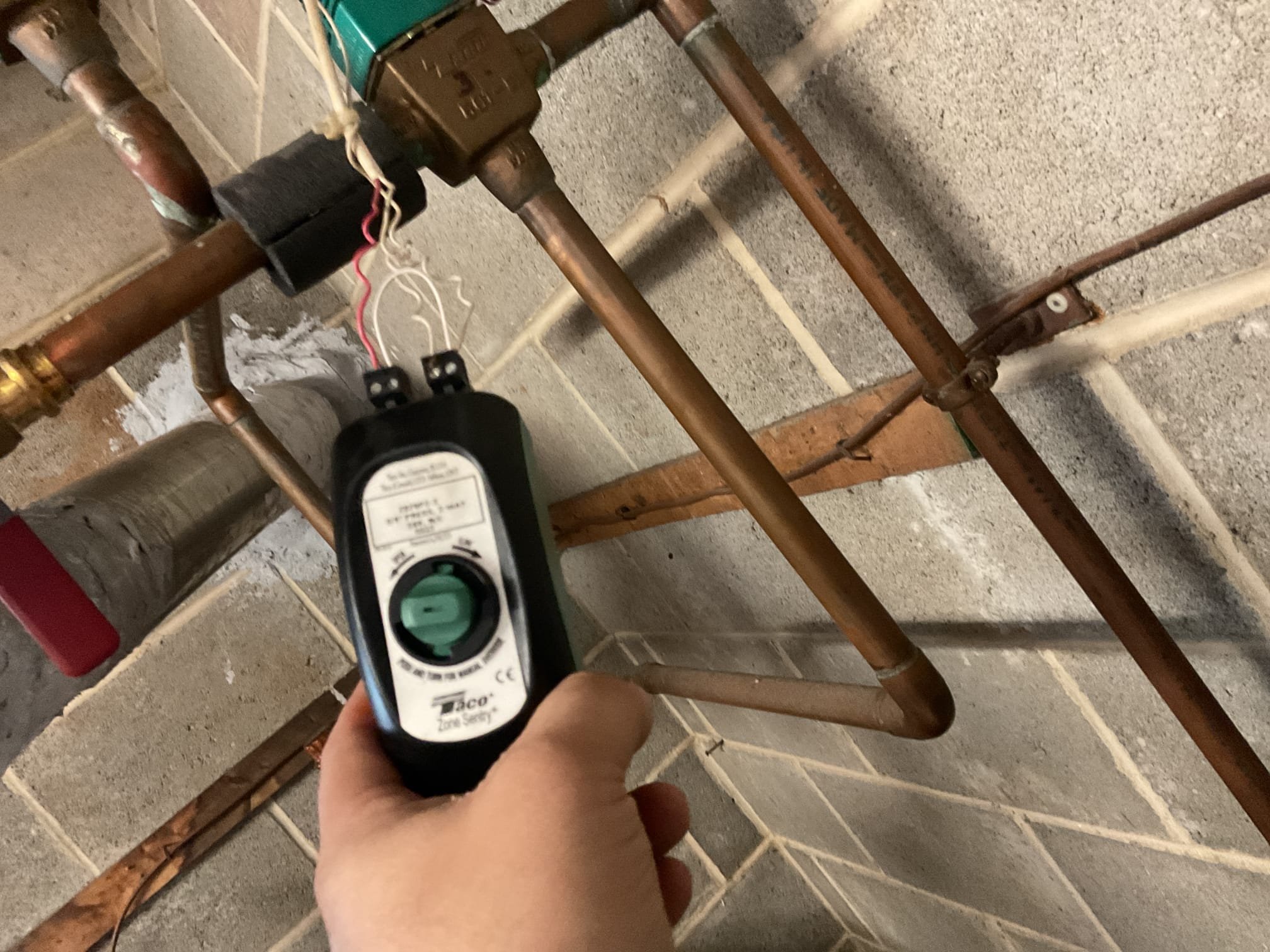 When I arrived found circular pump running and none of the zone valves open. Traced out wiring and first thought something was wired wrong. In the end found that basement thermostat that is never used was turned up just enough to call for heat. ( this zone is valved off). Turned down thermostat and found that homeowner had turned it up. Explained to her that this zone is shut off. Also performed precision heat tune up on 2010 Columbia boiler. Vacuumed soot from heat exchanger and smoke pipe. Replaced Rf1 oil filter and nozzle. Performed combustion test. Circular pump is now pretty loud but still working. Provided estimate in case it fails oil boiler is working at time of service but would consider replacing due to age of boiler. 