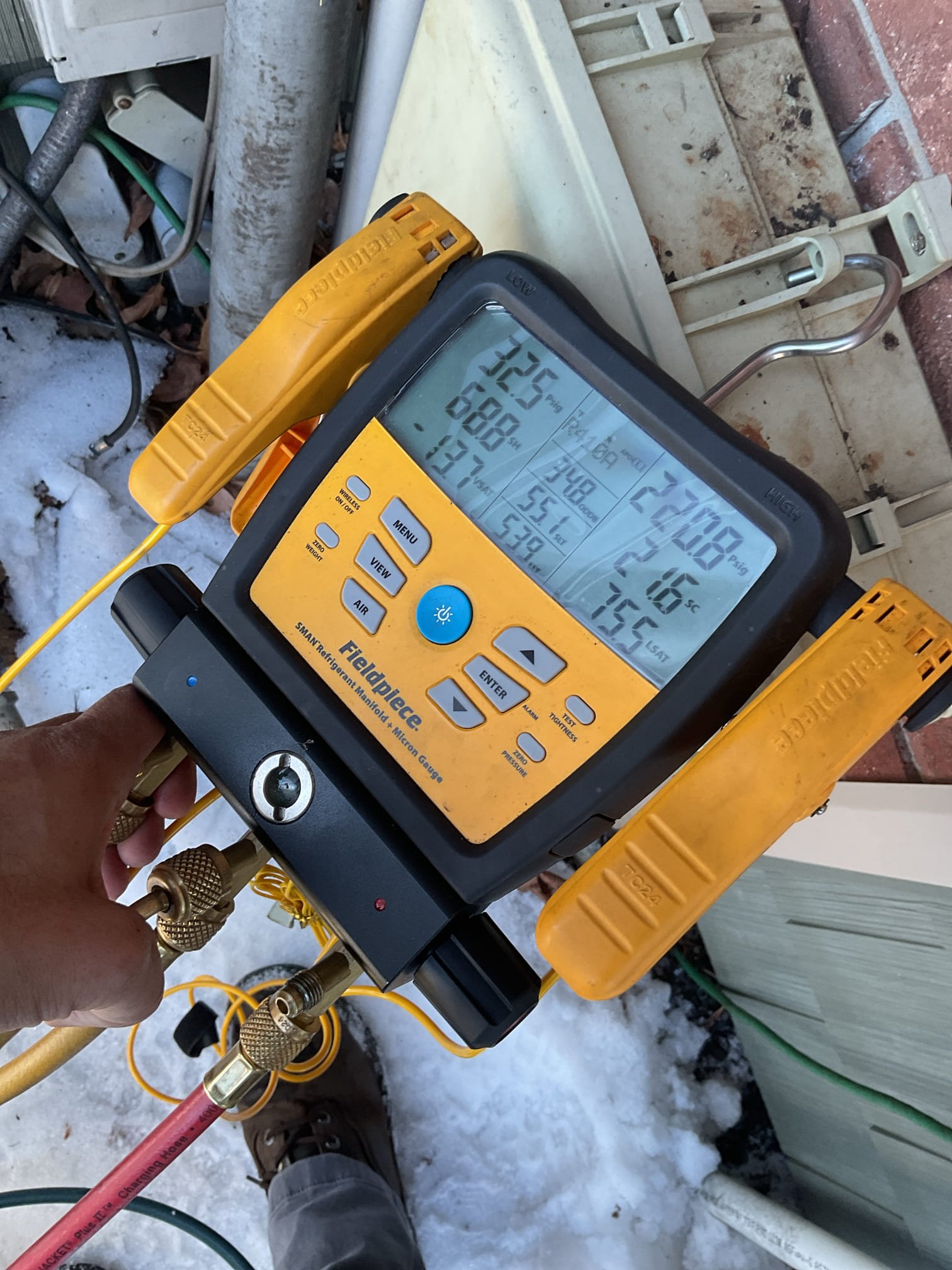 Luis 2-13-26 customer called in for no heat on first floor geothermal unit and attic air handler. Geothermal unit was locked out on sensor coil protection, I reset unit and test operation ok test back up heat ok. Compressor came on check refrigerant pressures, water pressure and temperature ok. Geothermal is working at the time of service, most likely had to do with water temp and flow, I would recommend converting system to closed loop for better performance, or convert systems to conventional heat pump, filter will need change for geo. 

For attic system check system operation test back up heat and regular heat pump the reason why the heat pump was not running was due to 100 amp panel tripped. After troubleshooting unit I noticed 100 amp panel might be over saturated when electric heat is on 40 amps for electric heat geo, 30 for other geo and 30 for electric heat air handler. They will need to upgrade panel. I check heat pump operation found compressor not running. Getting voltage bu