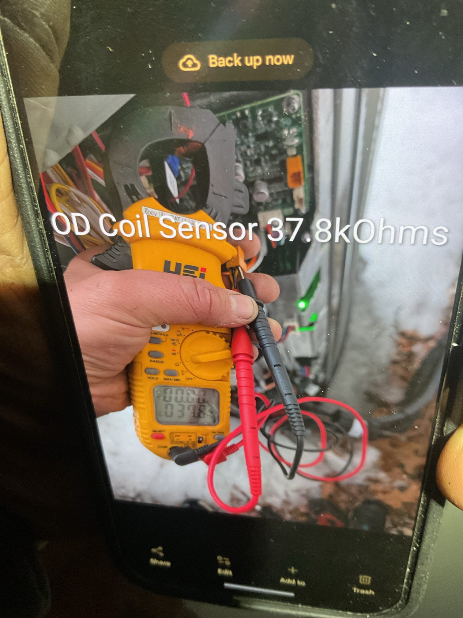 Found a 4” band of ice around the bottom middle (about 8” from bottom) of outdoor coil.
Extended defrost is now enabled.
Ran system in cooling and disposables fan to expedite melting ice ban.
Poured hot water on bands. Also ran in cooling with charging jacket over outdoor unit,
Checked ohm value of outdoor ambient sensor and coil sensor. Cleaned pipe the coil sensor is clipped on to. Sensors ok.
Lowered fan speed to 381 CFM per ton. Was set at high. (460cfm/ton)

Final temperature rise 67-88=21°

Now with J1 extended defrost jumper the unit will go into defrost for longer periods thereby preventing the ice band issue from recurring.

Would be a good idea to offer them a weather guard. Icicles overhang the unit. Lots of precipitation on top of unit. 

System operating well at this time. 




