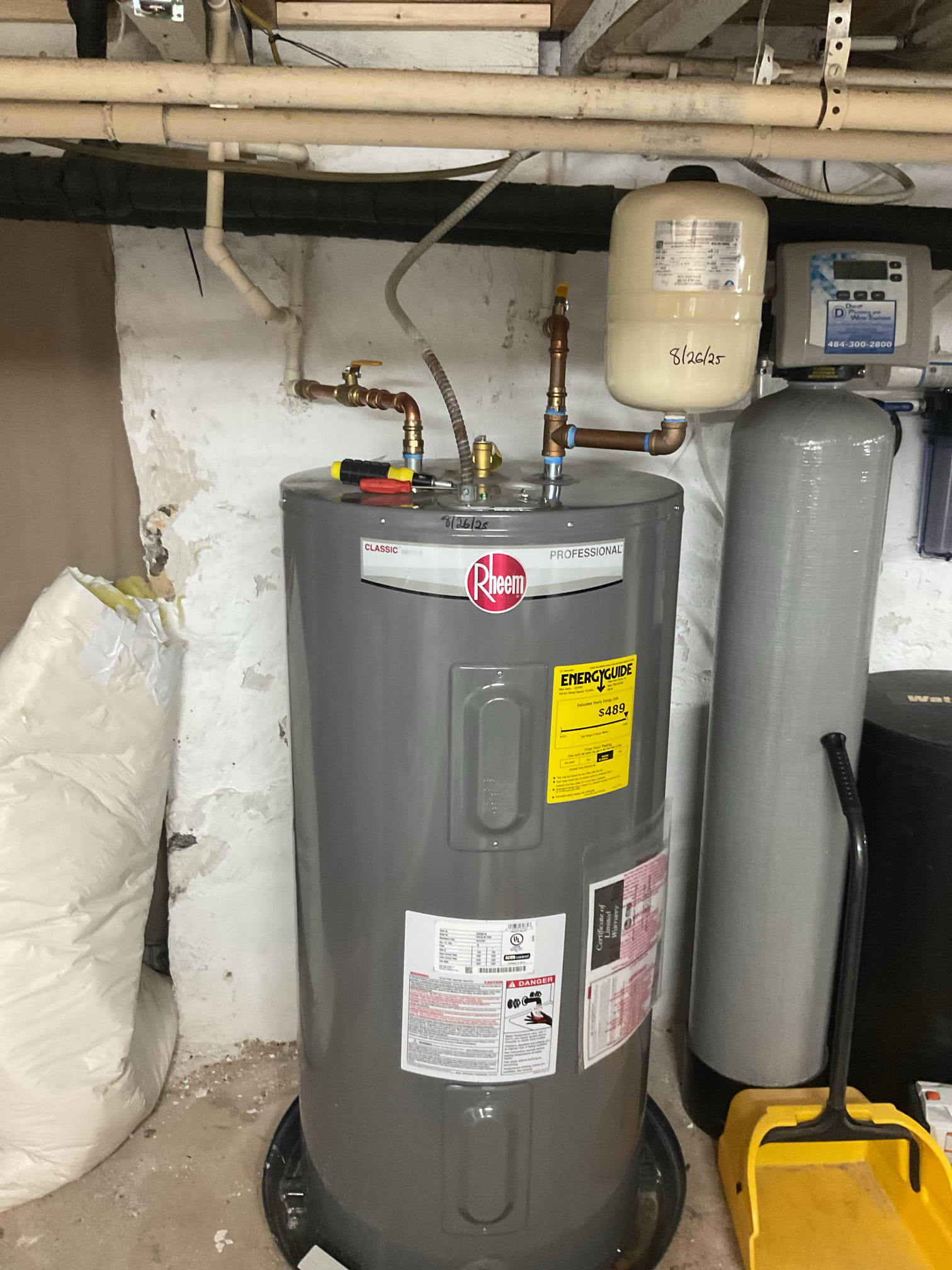 Issue is not enough hot water. A plu,beer told him bottom element is cold.

Bottom element of the Rheem water is reading OL. Bottom element has failed. 

History of this water heater: 
Replaced by Dibiase November 2023 with 4 year protection plan. (10 year warranty with protection plan)
Replaced tank under warranty August 2025.

He did get the Rheem protection plan when he bought water heater November 2023 so he would like us to replace the anode rod at the same time. We will need a folding an anode rod. Not a lot of space between top of water heater and joists. 

We will provide pricing for water heater element and labor to install the new anode rod. 
