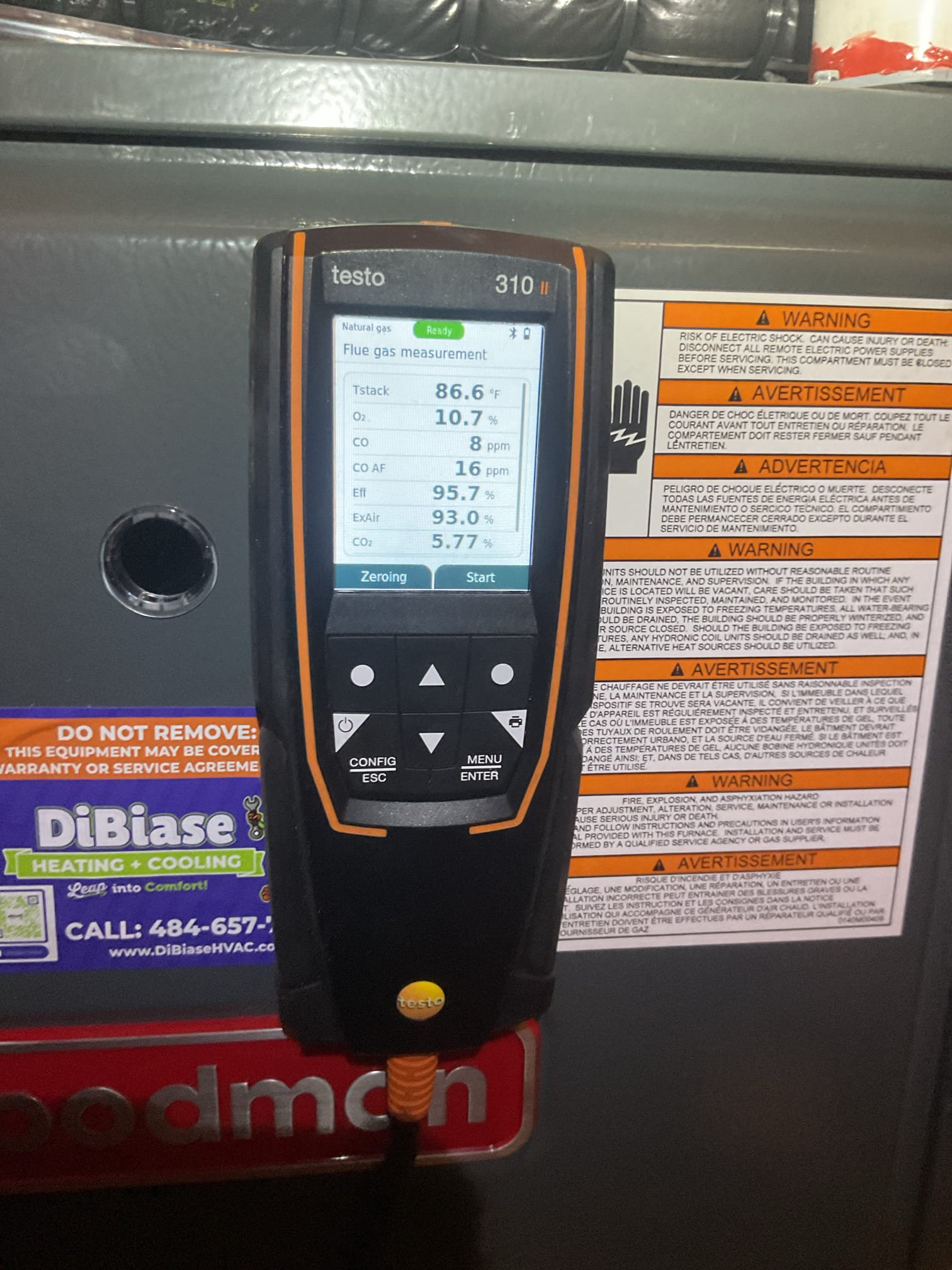 
Completed heat tune up for natural gas furnace.
Dibiase install 7/25/25

Replaced 16x25x1 filter
Inspected heat exchanger, burners, flue pipe, inducer assembly and hoses
Inspected hot surface ignitor and verified resistance with meter
Cleaned flame sensor and verified flame rectification circuit
Measured temperature rise and static pressure
Checked wiring, controls, electric motors and components;has  blower motor surge protector 
Checked manifold gas pressure
Inspected drains amd water safeties. System has wet switch, and ez trap.

Combustion, draft and smoke tests: Pass

Left estimates for (2) AC+Gas Heat plan memberships for the other (2) systems in the house.

Left estimate for APCOX whole home air treatment system. 

Gas furnace is operating well at this time. 