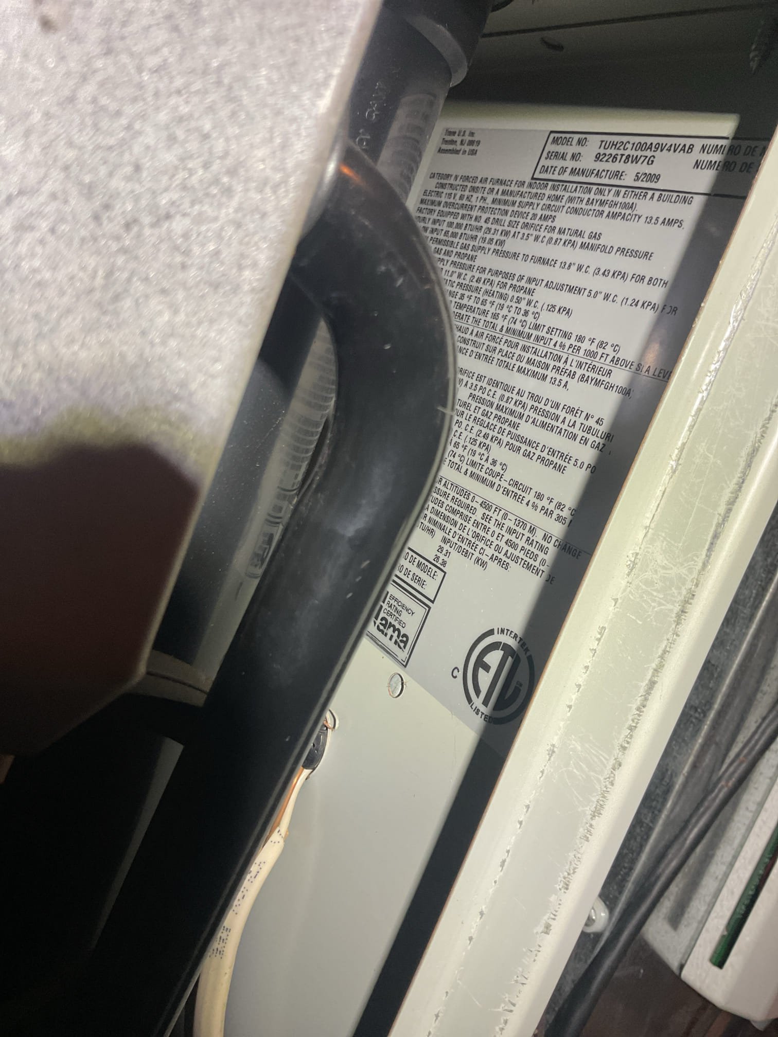 
Completed heat tune up for natural gas furnace. 100,000 BTU 2-stage.
Furnace dates to 6/11/2009. Approximately 17years old. 
This is the 1st Floor system.

Replaced 20x25x filter
Inspected heat exchanger, burners, flue pipe, inducer assembly and hoses
Burner compartment and burners are rusted. Including the backside of burners. Provide estimate to replace burners,
heat exchanger has several rust spots but no cracks. 
Inspected hot surface ignitor and verified resistance with meter. Discolored and white. Provided email estimate to replace ignitor. 
Cleaned flame sensor and verified flame rectification circuit
Measured temperature rise and static pressure
Checked wiring, controls, electric motors and components; there are no surge protectors; left estimate for a surge protector for each of the 2 main circuits of system
Checked manifold gas pressures 
Inspected drains. There is an WZ trap for the AC drain but there is no wet switch. Provided email estimate to install wet switch/flood saf