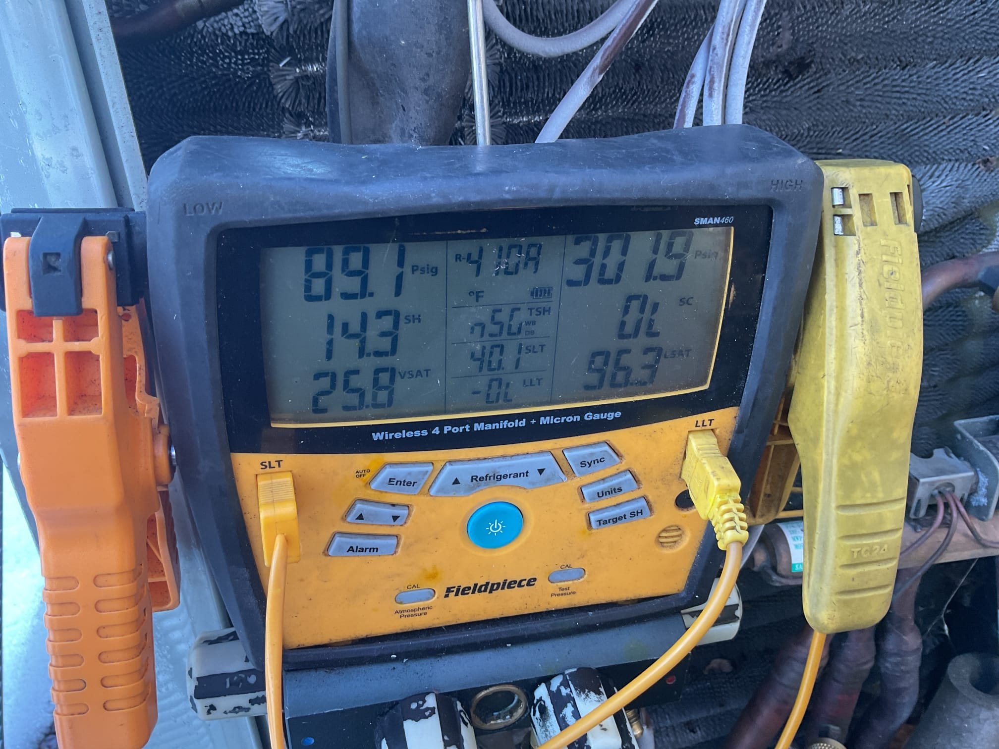 Fully assessed loud noise from heat pump. Talked to tennet about situation. He mentioned that the it sounded like the fan blade was hitting something. Gave heat pump a call for heat and tested refrigarant pressures. R410a refrigerant pressures were 301/89 which was good. Performed defrost test on defrost control board, worked just fine. Checked temperature rise at indoor unit. More than likely there was some ice that didn’t completely defrost at outdoor unit. Explained to tennet that if this would happen again he can take hot water from the faucet and pour it over the ice to defrost. Heat pump is at replacement age but is working at time of service. 