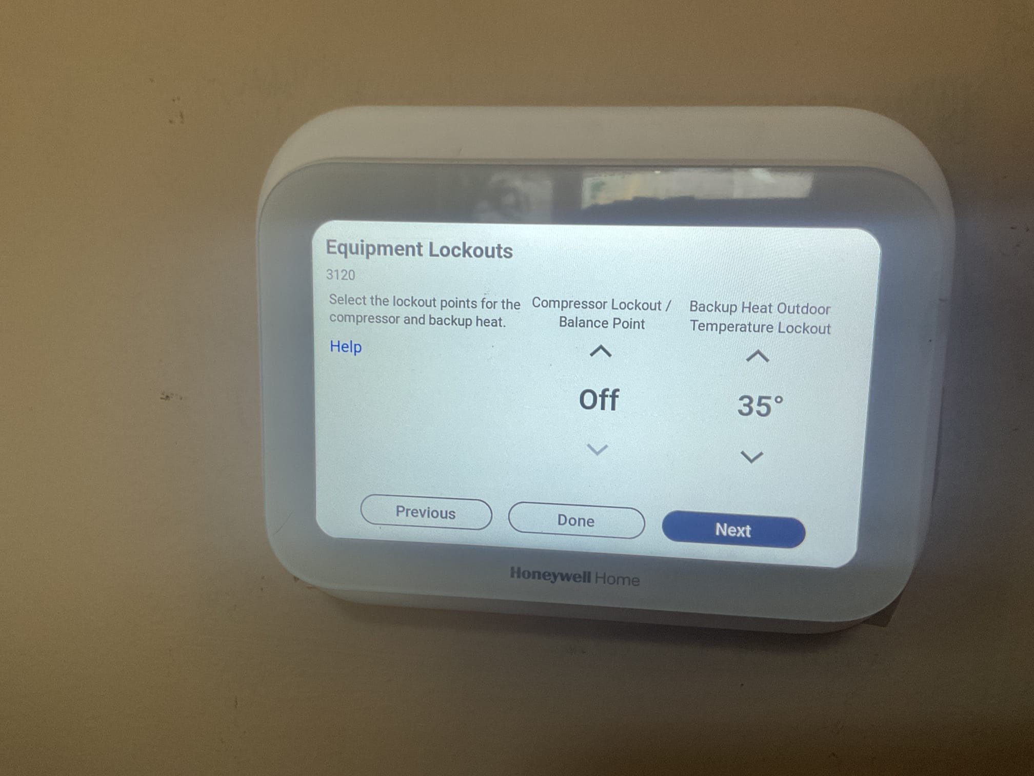 Fully assessed auxiliary heat situation. Talked to homeowner about what they were experiencing. Found that the system was taking a long time just running on the compressor to achieve the temperature from 64 degrees to 67 degrees. Found that the auxiliary setting for back up heat would not allow back up heat above 35 degrees. Changed the setting to 40 degrees to assist during slightly warmer temperatures. Checked loop temperatures. Loop in 37 degrees. Loop out 32. 5 degrees temperature rise. Geothermal heat pump is working properly at time of service. 