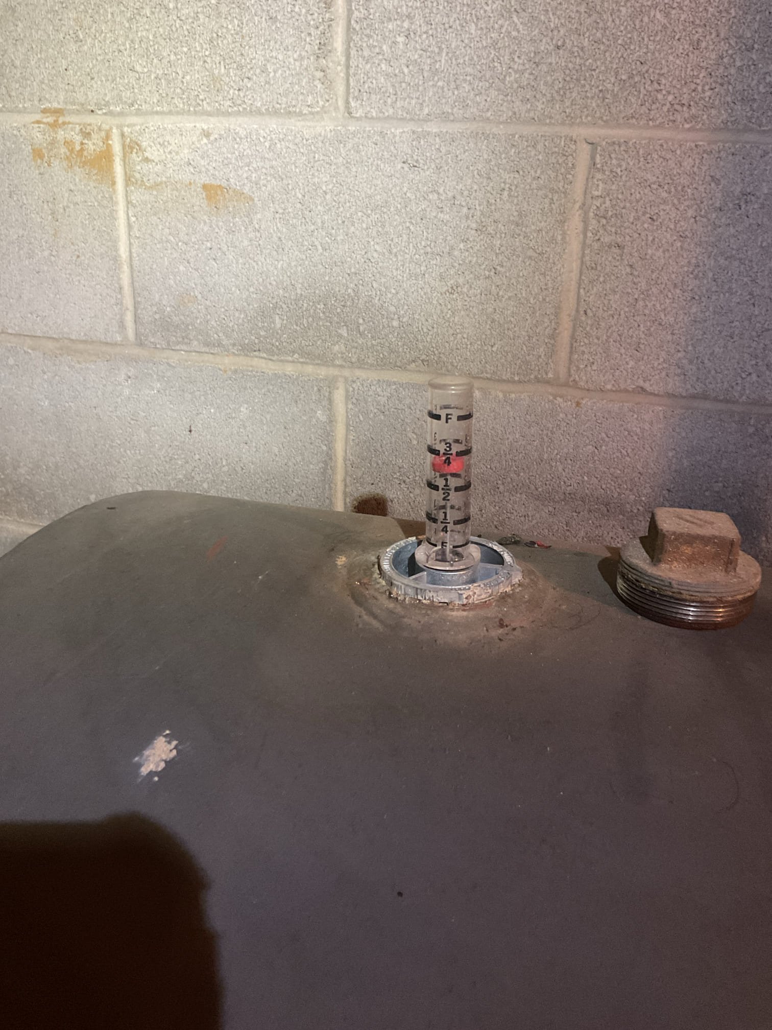 2/24/26
Barry
Homeowner had oil delivery.
Tank is 3/4 full according to left gauge.
Bled oil pump and tested system.
Completed firmware update on primary control. Pre purge is set to 15 seconds Post purge is set to 30 seconds.
Configured thermostat to recognize auxiliary heat to be oil furnace. 
Aux heat Outdoor temperature Lock out 40°F; compressor balance point 35°F
Meaning the oil furnace will only operate when outdoor temperature is 40° or lower. Between 35°F and 40° outdoor temperature the system will try to use the heat pump but if temperature drops 2° below setpoint the oil furnace will provide heating. 

System operating well at this time, 