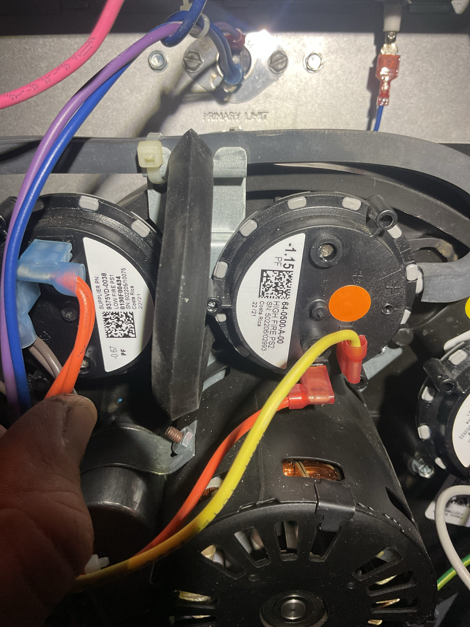 No heat: homeowner noticed it had gotten cold late afternoon.
Thermostat powered with a demand for heat.
Indoor control reading GA2 (gas heat 2) alternating with EE1 open limit or switch.
Found pressure switch prematurely stuck closed.
I explained that the control checks all safeties and makes sure that the pressure switches are not closed BEFORE the inducer runs. If the pressure switches are closed too early in the trial for ignition process it keeps furnace locked out.
I took wire off the pressure switch and contacts re opened and inducer started. There is plenty of draft in low and high fire heating
After this the pressure switches operated normally. However this issue could recur.
Provided estimate to replace pressure switches under parts only warranty.

Furnace was installed by Dibiase March 2022.

He paid for repairs today. We will order parts ASAP and schedule return.

Furnace operational at this time but this issue may recur. 
