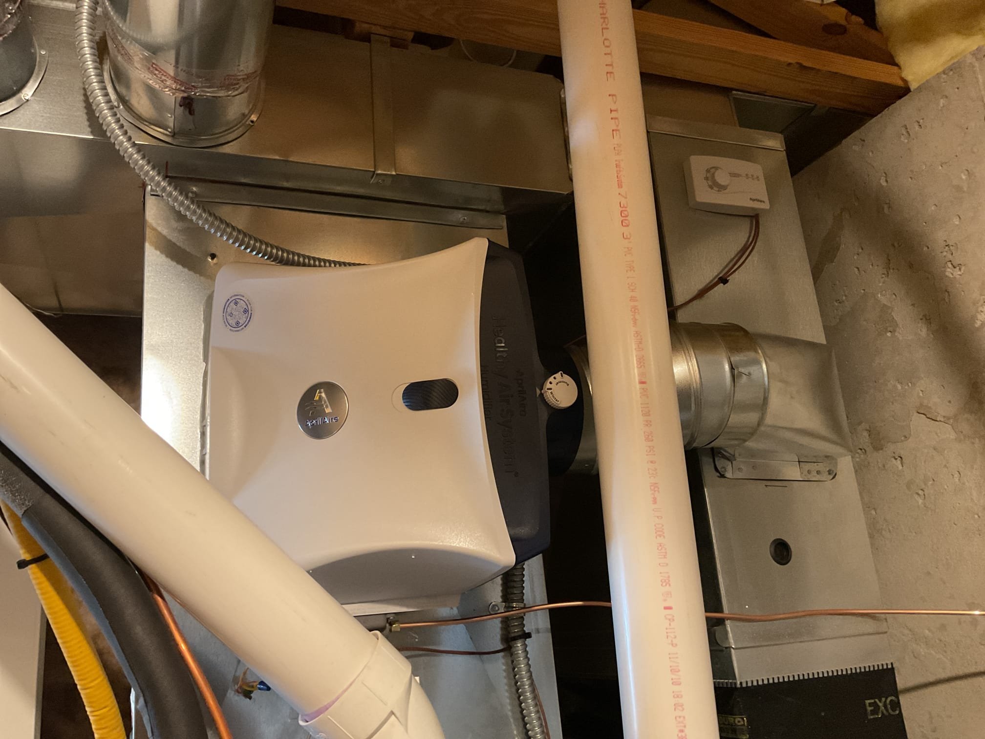 • Installation of bypass style humidifier.
• Installation dependent upon having adequate space to hang humidifier, a water source near the humidifier, and a place to drain the humidifier inside the home.
• Estimate provided is the base estimate.  There may be additional charges depending upon job difficulty or unforeseen circumstances.
 2/25/26
 Installed Aprilaire 620 m humidifier and tested operation. Showed homeowner how to operate. Also found condensate does go into the floor. Provided estimate to install a 115 v condensation pump if this becomes an issue. Humidifier is working properly at time of service. Let homeowner know there will be some residual air in the lines. 