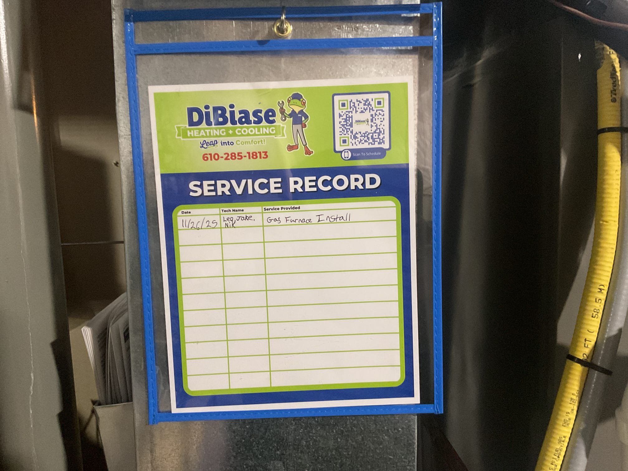 Performed quality assurance check on recently installed Goodman high efficiency gas furnace. Checked all electrical connections and components. Checked gas pressure, performed combustion test. Checked temperature rise. Gas furnace is working properly at quality assurance check. 