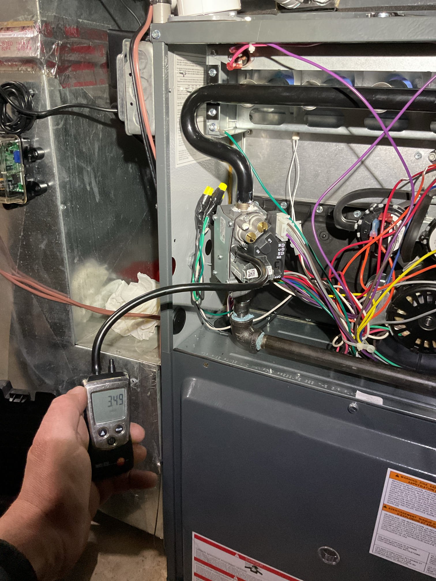 
Completed heat tune up for natural gas furnace.

Replaced 16x25x1 filter; last replaced when we did install 6/24/25 very dirty, recommend replacing every other month
Inspected heat exchanger, burners, flue pipe, inducer assembly and hoses
Inspected hot surface ignitor and verified resistance with meter
Cleaned flame sensor and verified flame rectification circuit
Measured temperature rise and static pressure
Checked wiring, controls, electric motors and components 
Checked manifold gas pressures
Inspected drain and pump. 

Provided email estimate for whole home air treatment system. UV+Hydrogen peroxide carbon matrix. Keeps biological growth that occurs at indoor AC coil at bay and eliminates odors and VOCs. Installed in supply plenum above AC coil. Lifetime warranty on unit, 3 year bulb replacements

Combustion, draft and smoke tests: Pass

Gas furnace is operating well at this time. 