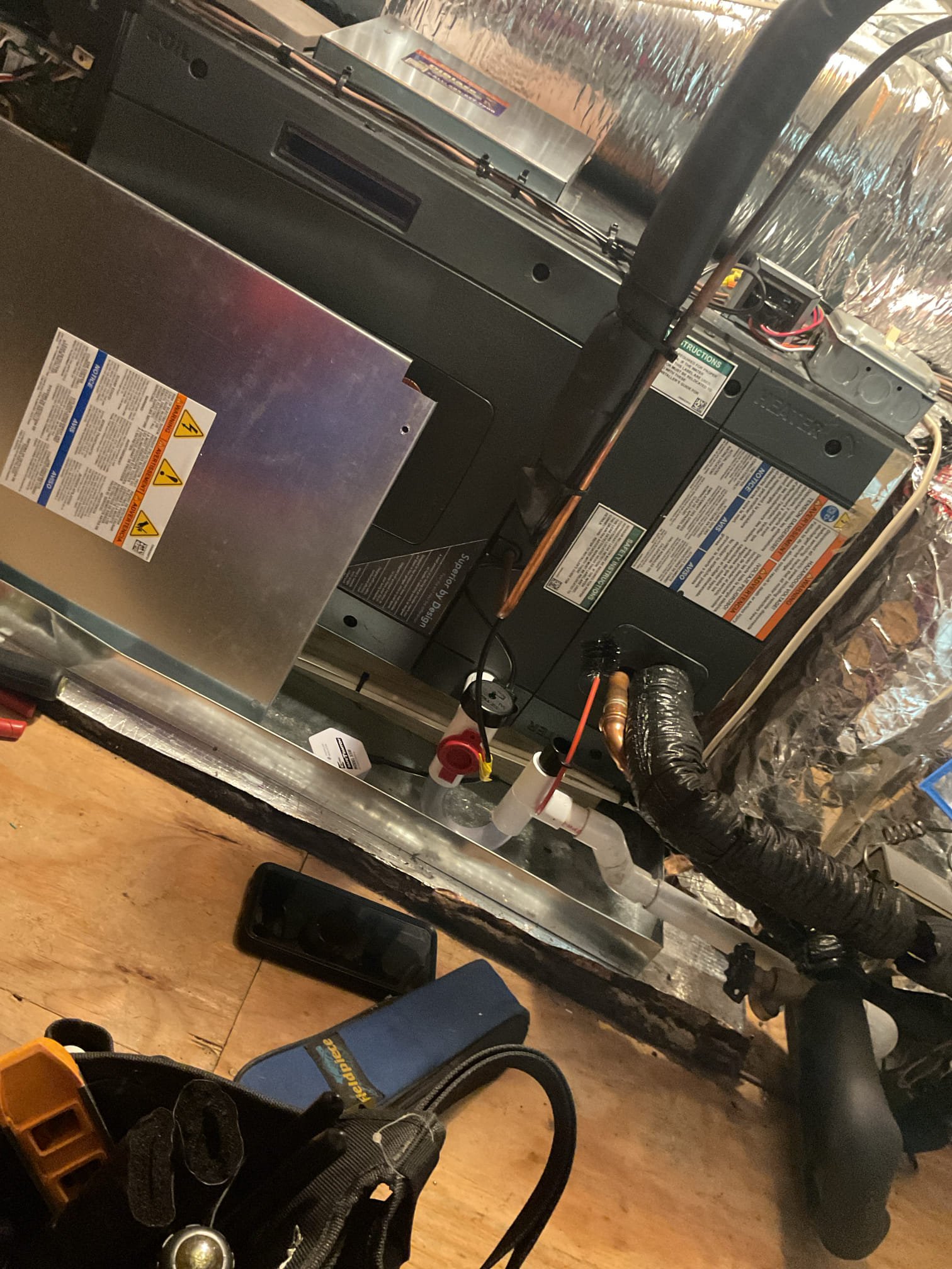 Luis 2-27-26 performed quality assurance on recently installed heat pump. And air handler, test operation regular heat and back up heat, hot water coil ok. Test hot water coil operation ok. Check indoor and outdoor wiring ok. Check refrigerant pressures. Ok system passed inspection. We will need some crushed stone to level outside pad. Non urgent, can be done during ac tune up. 