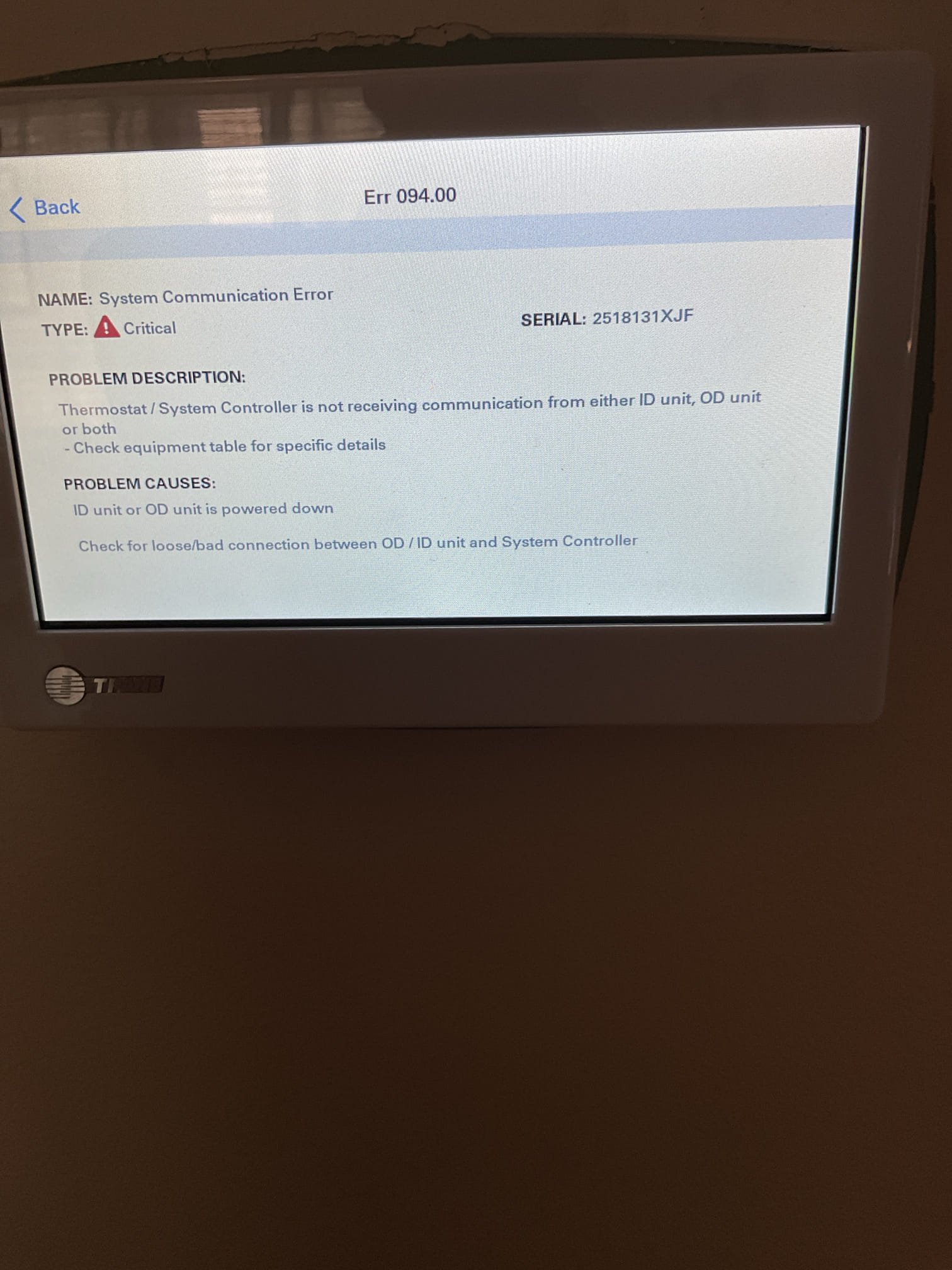 I arrived to the customers home to go through  the system. I went through and checked my schedule and it’s disabled looked at the customers phone and the schedules disabled on that as well. I checked my auxiliary setpoint. Compressor is running at 40% set point start. checked all connections in wiring for low volt and high volt . I turned the system on and tested system operation . The heat pump side is running fine pressures look great and my pressures Matched my outdoor flow chart for the refrigerant charge. I did take photos of the thermostat and all of the error codes. Last error code was on 2/25/26. I will talk to management about this job. No charge for today warranty