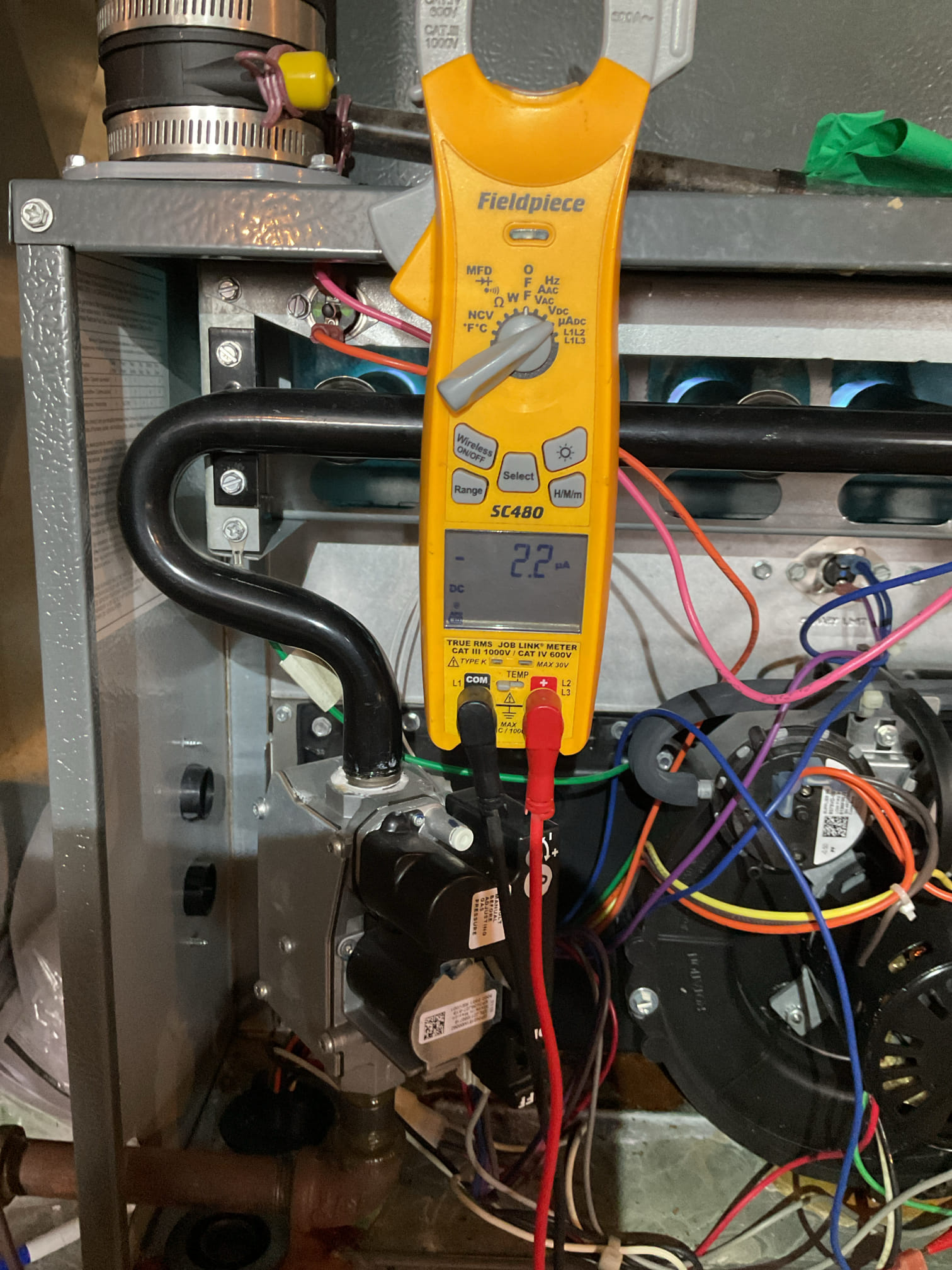 I arrived to the customers home to service their 4 yr old 95% Amana gas furnace system. 
I started with checking the air filter and replaced , the filter size is 16x25x1 supplied by the customer . I checked all my electrical connections and voltages. I inspected and tested the  burners , flame sensor and the igniter. I water tested all tubing and hoses, and inspected the collector box, found some old water spots no active leaking . I inspected the exhaust and fresh air pipe for restrictions and bellies. I inspected the inducer and the blower motor operation. I checked and tested for combustion and took temp rise splits at the return and the supply. Everything is running fine at this time of service. 