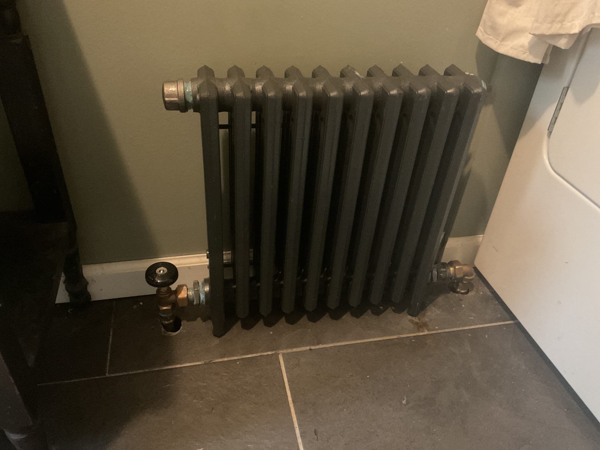 

Insulate crawlspace on outside walls with 2" polyiso foam baord attached to outside wall.  

Seal and insulate door entry to crawlspace to minimize air leakage and increase thermal barrier.

Replace radiator in bathroom with cast iron similar size radiator.

Install temp/humidity wifi sensor in crawlspace so temperature can be remotely monitored by homeowner.
 3/2/26
 Removed old radiator and installed new radiator in its place. Purged out air and made sure everything is getting hot. Need to return tomorrow with Escutcheon plates 3/4. Checked for leaks, no leaks found. Radiator is heating correctly at time of service. 