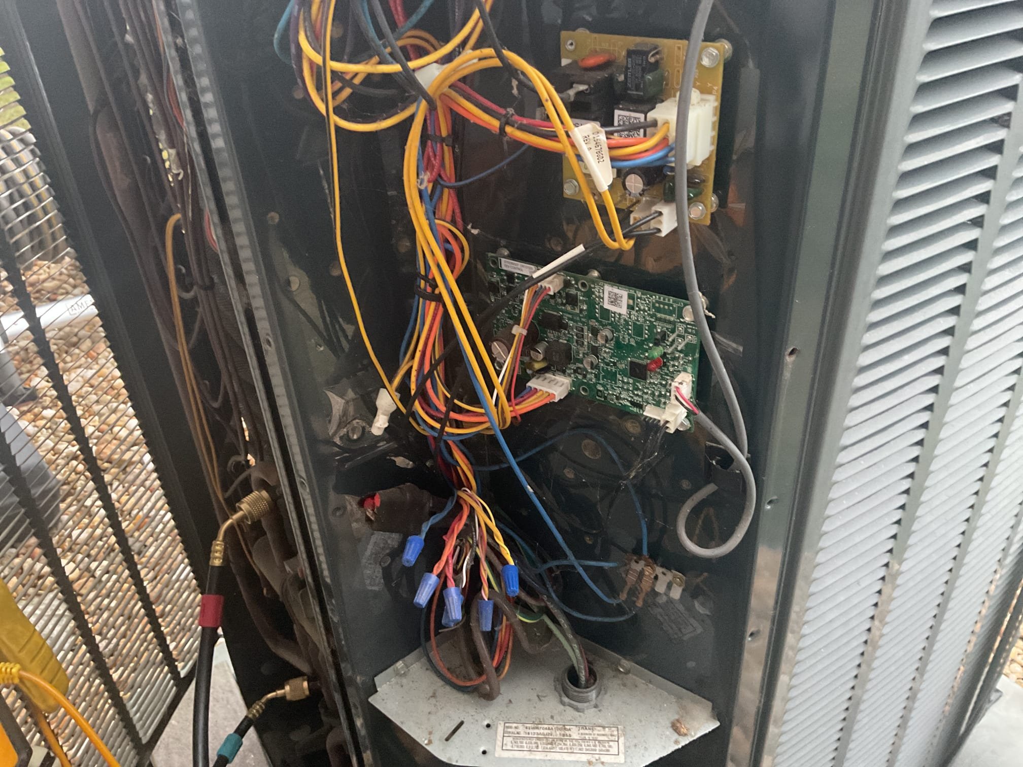 Fully assessed no heating situation. Found that on emergency heat gas furnace was running fine. This is a 2016 trane hybrid system. The issue is with the heat pump. Got homeowner to switch thermostat back to regular heat to check 410a refrigerant pressures. Found system had 410a in the system but when only run for about 3 seconds. Found a call between c&y with 27 volts. Found no led’s on defrost board or eev board. There is also no surge protector on disconnect. Also unit is becoming un level. Gave homeowner estimate. Also will need to get pricing on eev board and defrost boards, there could be further issues. Would recommend replacing heat pump system. 