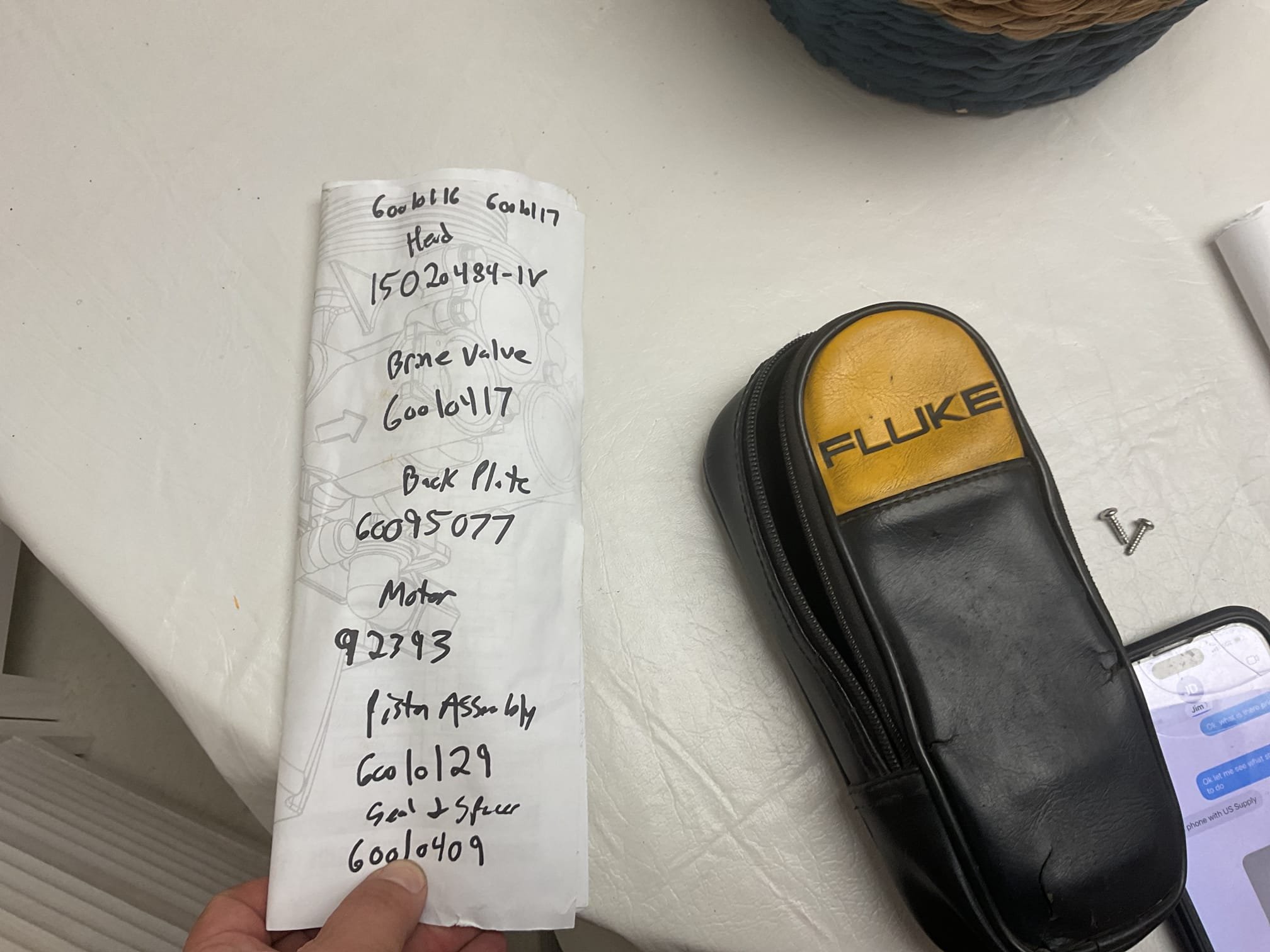Case# 00271847 . Found where the system had previously leaked. Found novo water softener stuck in advancing to rise cycle. Called novo tech support. Found motor inside turning and it was getting 14.1 v ac. Their recommendation was to replace novo head assembly part # 15020484-1v. Tools needed: 6001016, 60010117. Need to get pricing and availability from distributor to provide repair quote. Shut off valves at head for now. 