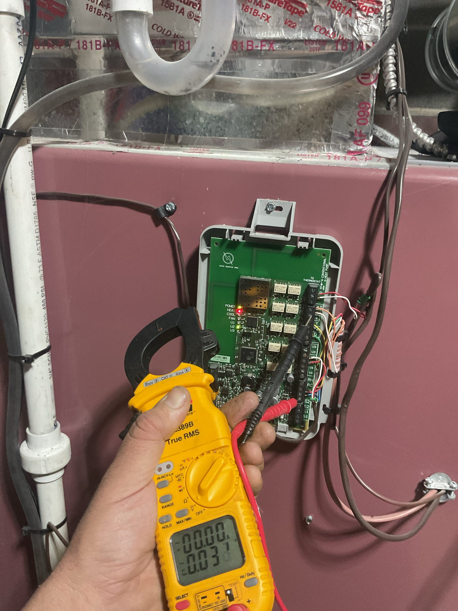 No hear oil furnace HP hybrid.
20x25x1 filter severely caked in n drywall dust. Replaced filter
Found failed EIM.
EIM was installed in 2022 so it is covered under parts only warranty. 
Non Warranty price would be $710; Warranty price is $478.

Homeowner agreed to replace EIM, renew oil Heat+AC plan membership and diagnostic. 

Ordered and picked up new EIM. 
Completed Factory reset on thermostat. Connected to new EIM and existing wireless outdoor temperature sensor.
Configured for heat pump with oil heat lockout to be at 50°F and balance point 40°. Droop 2.5° as before.
Afterwards tested system including humidification. 

System operating well at this time.

Will bring back failed EIM for warranty processing, 
