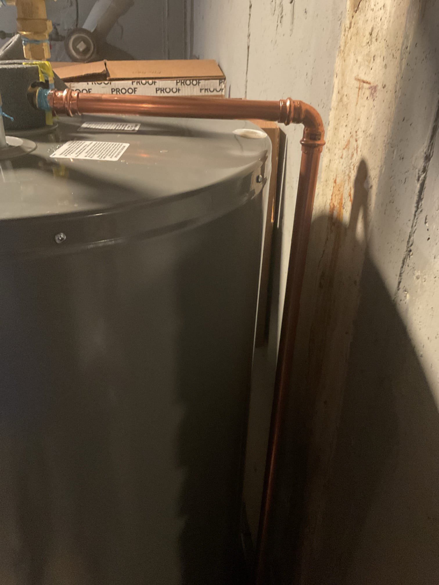 Found 2008 80 gallon electric water heater leaking. Replaced with Rheem 50 gallon electric with tank booster. Purged air. Checked for leaks. Tank booster is set to 120 degrees. Tank thermostats are set to 140 degrees. Left (2) Aprilaire 413 filters. Heat pump was just in defrost mode. Water heater is working properly at time of service. 
(2) high efficiency filters 