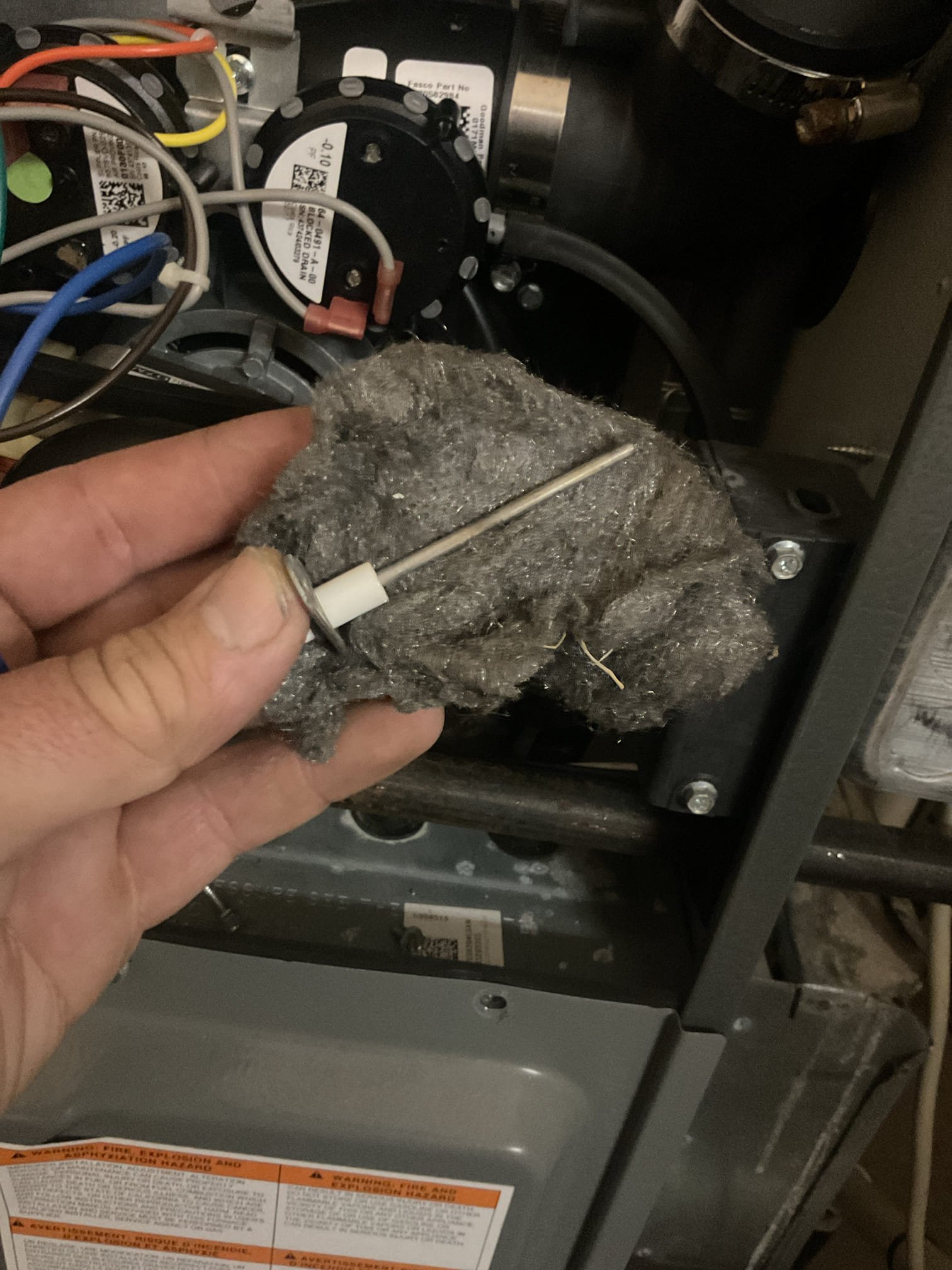 
Completed heat tune up for natural gas furnace. 40,000 BTU single stage

16x25x1 filter ok
Inspected heat exchanger, burners, flue pipe, inducer assembly and hoses
Inspected hot surface ignitor and verified resistance with meter
Cleaned flame sensor and verified flame rectification circuit
Measured temperature rise and static pressure
Checked wiring, controls, electric motors and components; there are no surge protectors; left estimate for a surge protector. 
Checked manifold gas pressure
Inspected drain and pump. 

Combustion, draft and smoke tests: Pass

Gas furnace is operating well at this time. 