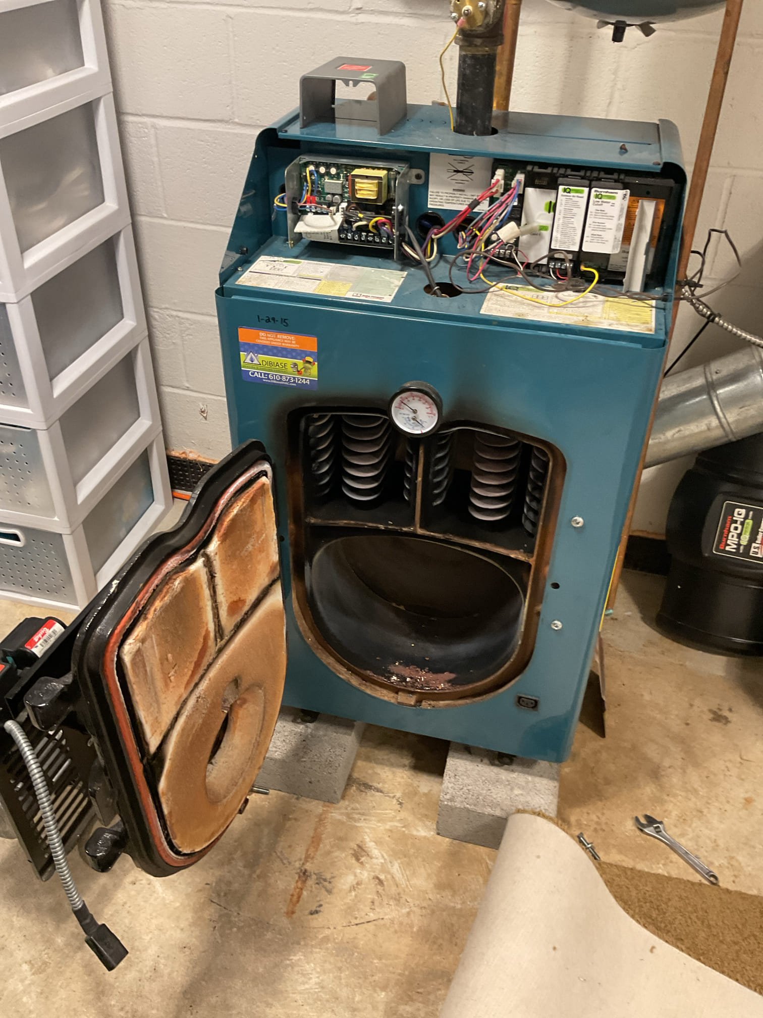 Luis 3-9-26 performed oil boiler cleaning, burnham oil boiler from 2015. Check system operation, inspect and test all components, found expansion tank full of water. Provided estimate for repairs. Clean heat exchanger and inspect flue pipe. Clean electrodes and realign them ok. Replace oil nozzle, pump strainer, oil filter ok at this time. Check oil flow. Performed combustion test and smoke test ok. Water pressure ok. Cycle boiler ok. I provided estimate for repairs and recommendations. 