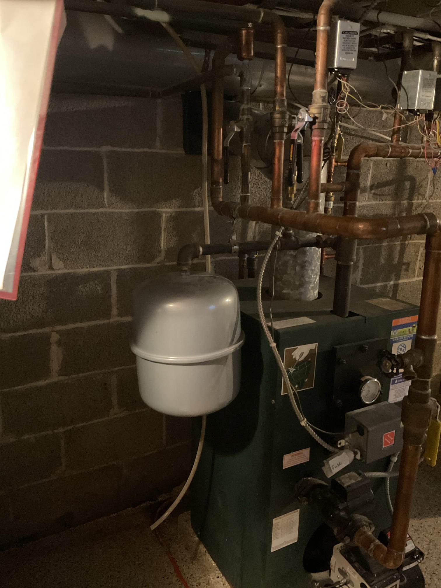 Luis 3-9-26 customer had water around boiler, customer showed me where the water was coming from, pressure relief was leaking. Customer turned the boiler off.  Check water pressure and expansion tank. Expansion tank has failed. Full of water. Provided estimate to replace expansion tank and bleed lines. Customer approved repairs. He also paid 50% for deposit. Office to follow up with customer tomorrow morning.