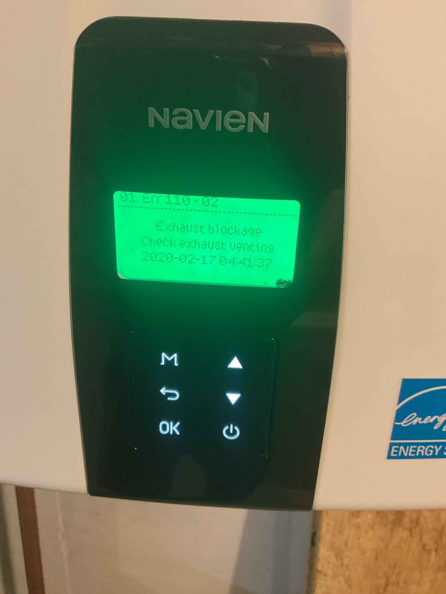 2/12/26. 
Found Navien tankless water heater locking out on a vent blockage error code. Found that the installing contractor used a dryer vent hood for the intake. There is a flap inside that was sucking shut and blocking off the intake. Provided estimate to remove internal cover and flush tankless water heater. Removed cover and flushed heat exchanger thoroughly. Water heater is working properly at time of service. 