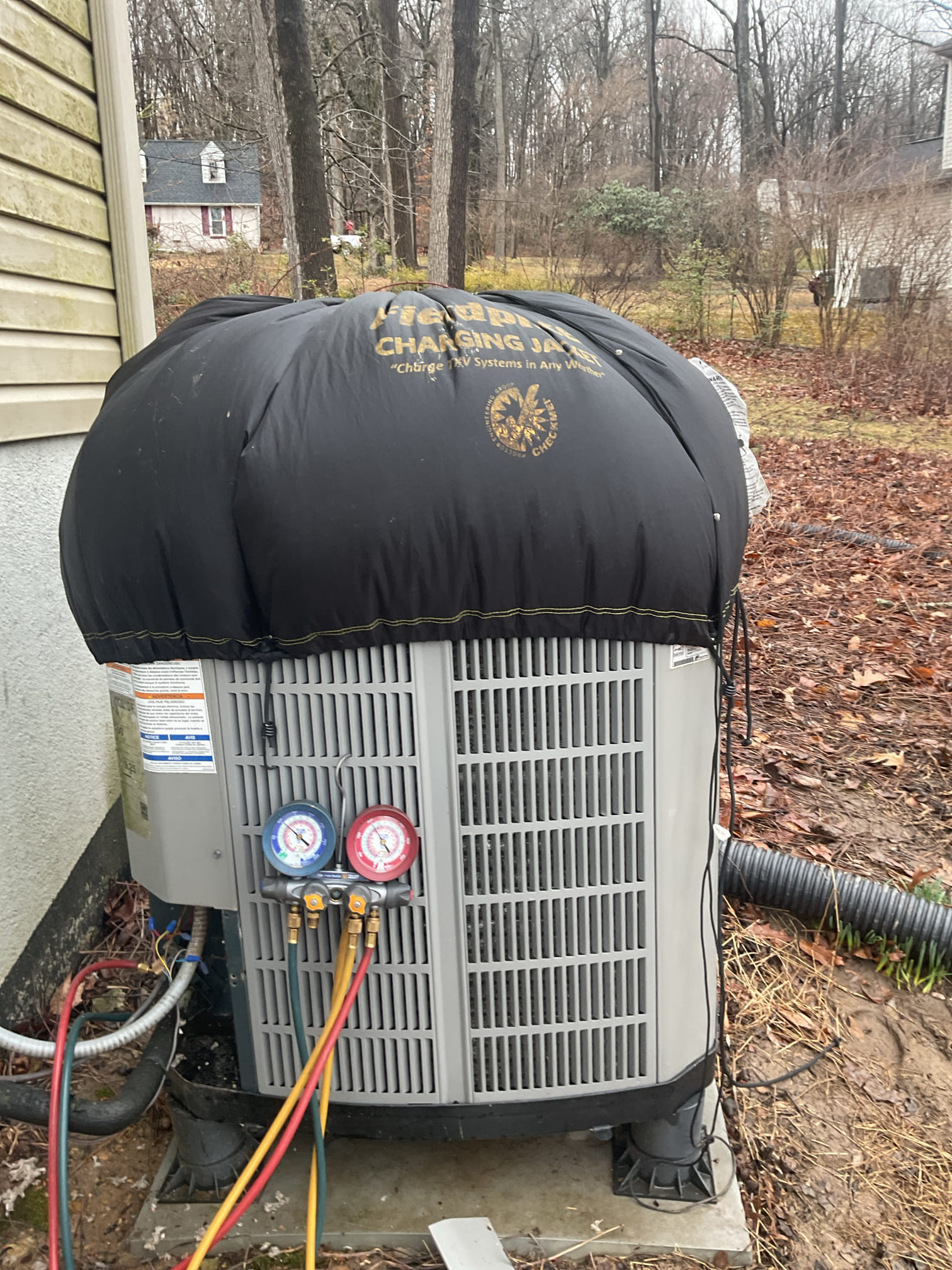 I arrived to the customers home to look at there American standard heat pump not working. The indoor air handler looks fine . Found outdoor unit wasn’t running. I have a 24 volt call to the outdoor unit and have 240 volts . Found a good bit of my wires were chewed by mice , I got approval to repair all the low volts wires that were damaged. I turned the system back on and still no outdoor . Found my low suction pressure switch has failed most likely shorted out from the wires being chewed to the copper. I did confirm that my pressures are ok , I have my low pressure jumped to give the customer heat and cooling in the meantime. The Customers Are aware that the heat pump system is 11 years old and should be replaced very soon. I collected for my time tonight for my diagnostics in my wiring repairs. I did fill out an acquisition form to get pricing for the low pressure switch.