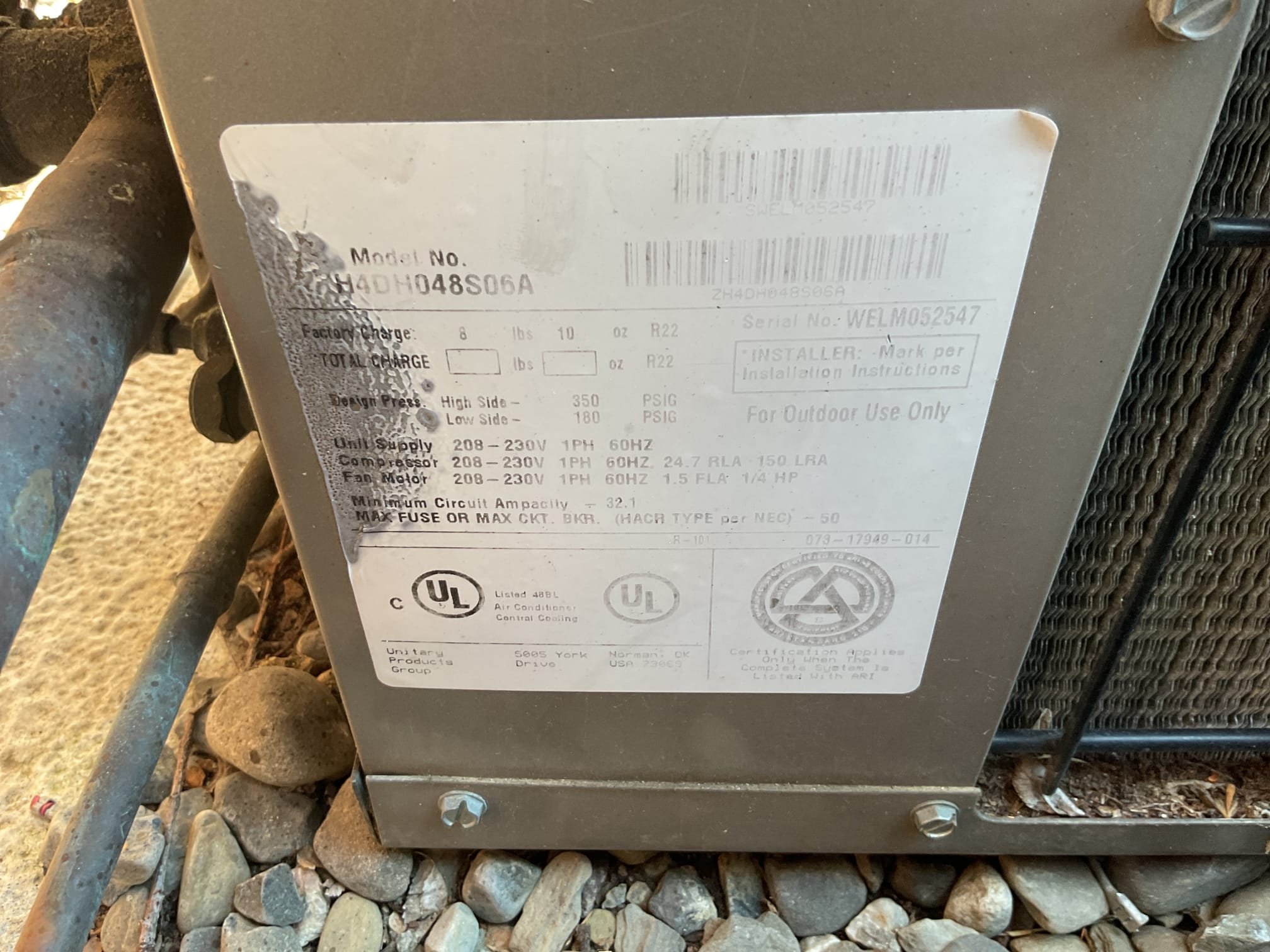 Equipment that was misbehaving was the 4 ton York R22 unit that serves main classroom.
Equipment is 24 years old approximately. 

They had turned AC on on the recent high temperature days and noticed outdoor unit sounding off.

Ultimately found failed 60/5 uF capacitor causing outdoor fan not to run.
Replaced capacitor and redid wiring connections as necessary.
Tested system R22 pressures are slightly low. Hard to assess because of very low ambient temperatures 45°
Called Mike who approved repairs.

My professional recommendation is to replace this system. 
*Would require a site visit to decide the best way to imstall indoor equipment 


