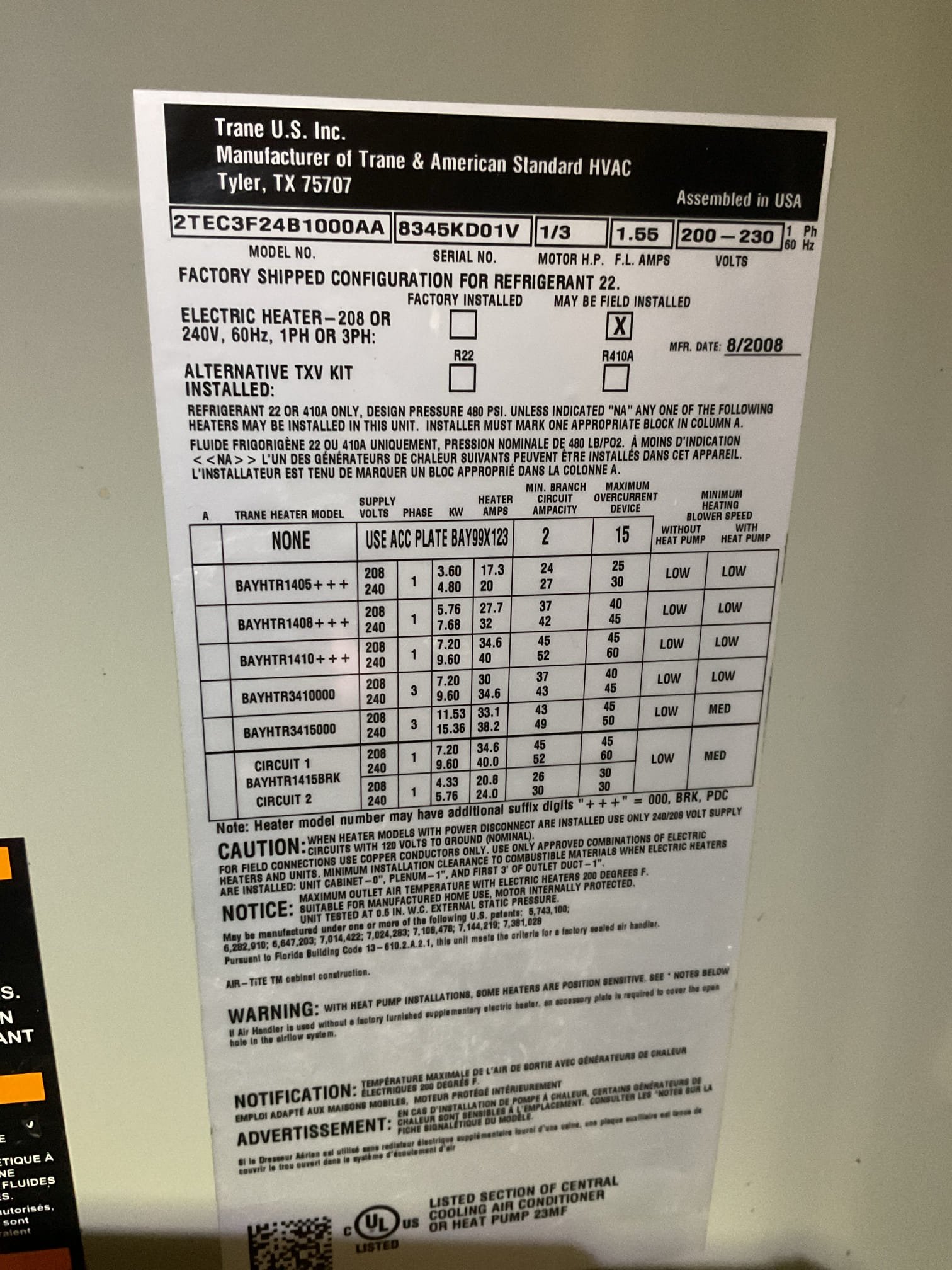 They removed a steam valve from steam side but the steam coil is still hot enough to provide heating if needed.

Replaced 20x20x1 filter.
Measured temperatures rise,
Inspected wiring, controls , electric motors. 
Tested basic operations of AC system. Checked compressor amps, fan amps.
Stem is still being delivered to building so until steam is shut off. Oolong will not operate.

Air handler operation ok however it is 18 years old which is considered beyond replacement age. Consultations for system replacement are free from Dibiase. 
