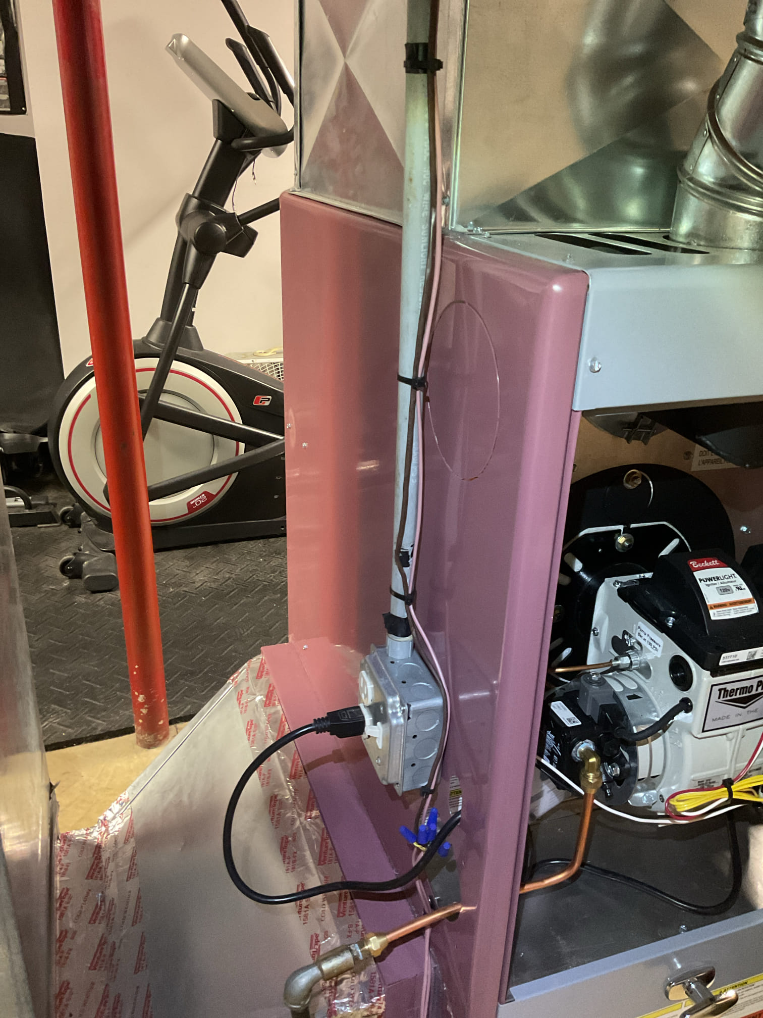 I arrived to the customers home to perform an Q.A inspection on an oil furnace system, (thermo pride ) 
I started with checking the air filter and found good. The filter size is a 16x25x1 / or washable filter. I checked all my electrical connections and voltages for neatness function. I checked and inspected my strainer and nozzle , and the oil filter. I inspected the flue pipe  for proper insulation . I Inspected my heat exchanger and the chimney for clearance.  I tested system for smoke and combustion. I took temp rise splits at the return and the supply. Everything 
