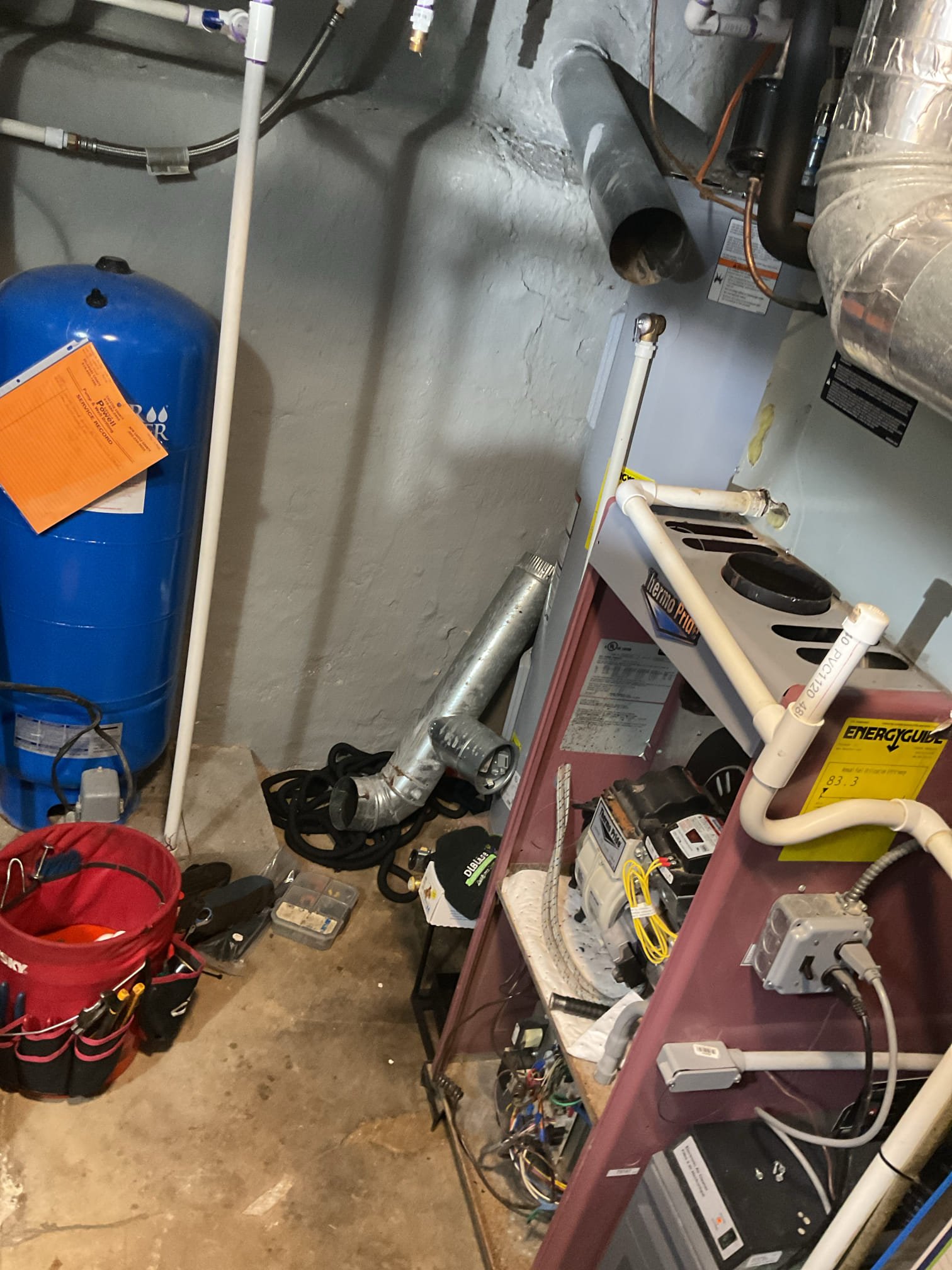 Luis 3-18-26 performed oil heater tune up on 10 year old thermopride oil heater. Test system operation ok. Inspect burner assembly, air delivery (customer uses washable filter, electronic filter not working) and oil delivery system. Change nozzle and pump strainer, oil filter ok at this time. Clean and adjust electrodes. Remove flue pipe and inspect chimney base, clean heat exchanger ok performed combustion test ok. Check electrical system low and high (unit does not have surge protection) Cycle oil heater ok. During today’s visit I noticed some items that will need attention, condensation pump and vinyl should get replaced to prevent any water leaks. Humidifier is not connected looks to be in bad shape, adding humidifier to system will improve comfort and more evenly temperatures around the house. Some of burner components are starting to show corrosion still functioning, we will monitor this parts over next heat tune up. (Flue pipe and high voltage transformer). 