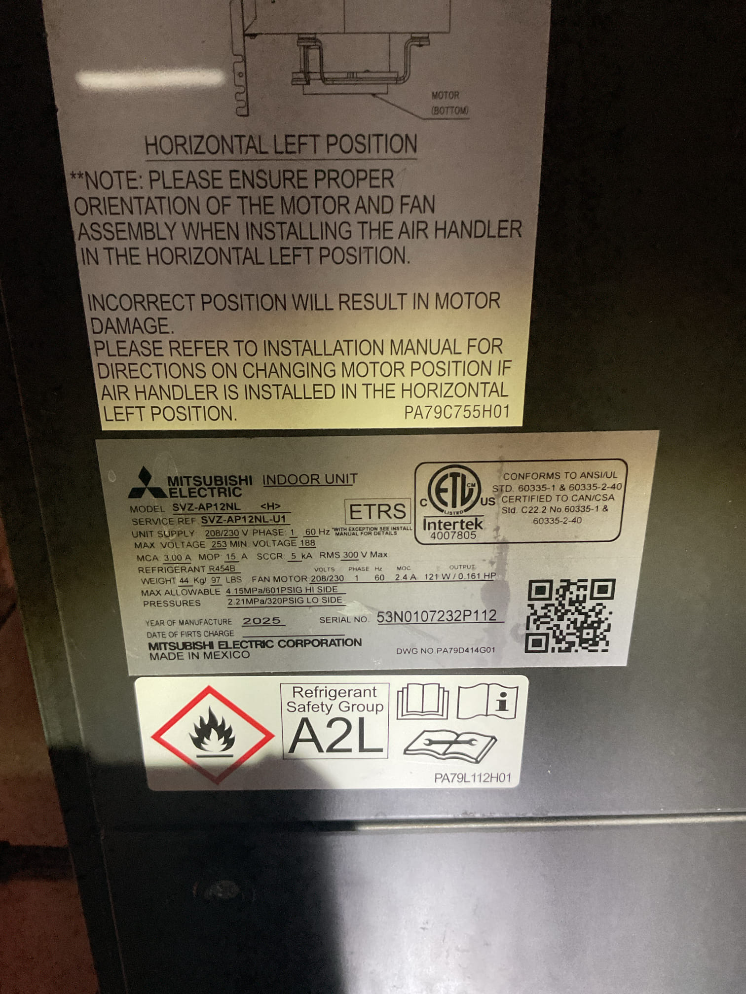 3/20/26 
AC tuneups on 2 ducted Minisplit air handlers and one ductless head minisplit. All 3 indoor systems connected to one outdoor.

Outdoor fan motors are not running. Hear compressor starting. Found standing pressure when hooking up gauges. There is voltage going to system. When I first pulled off door found board throwing code 11. 
Technician to return to diagnose issue 

3/20/26 Dan 

I arrived to look at two ducted, mini split air handlers and one ductless head and an outdoor mini split heat pump for not working properly. First thing I did was check each indoor individually check air filters cleaned and replaced. Ran the systems in heat mode and had great temperatures for both systems and the outdoor was running fine. I made a call to Mitsubishi and talk to tech-support I gave them the model and the serial number of the air handlers in the outdoor and they told me that this system needs to be above 67° to run AC, I believe we’re going to hit 70° on Sunday. I had told the custom