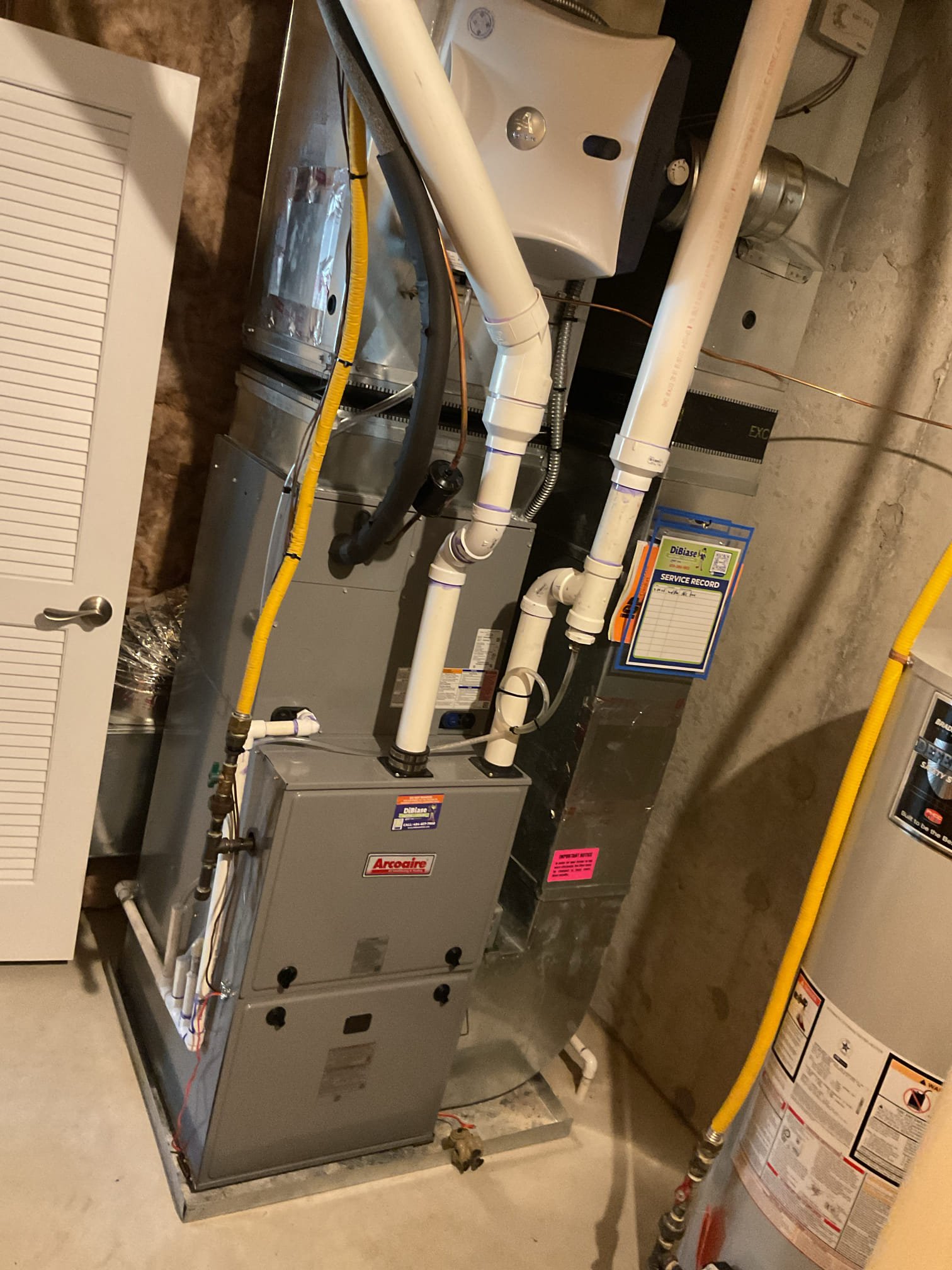 Luis 3-24-26 performed ac tune up on 3.5 ton arcoaire air conditioner unit. Check all electrical connections and components, air filter ok check drain and inspect coils. Air delivery system ok. Check supply and return air temps ok. Check outdoor unit refrigerant levels and pressures ok compressor and motor amps ok. Cycle ac unit ok. During today’s visit I noticed indoor unit does not have any water protection or surge protection I provided estimates to add safeties, customer passed on safeties.
I found expansion tank for water heater has failed provided estimate to replace expansion tank, customer approved Replacement of expansion tank for water heater. Add air to expansion tank to match 50 psi incoming. Test water heater operation ok. 