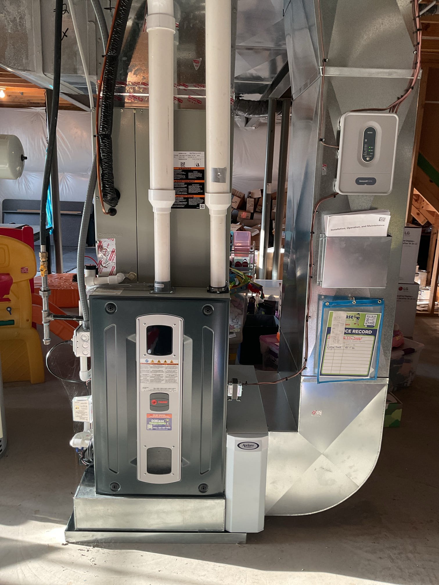 3/25/26 Dan 

I arrived to the customers home to service their 2 yr old Trane  a/c system . I checked the wiring connections and the voltages . I checked and found the indoor air filter was good the filter size is a 413AA.  I Inspected the indoor coil and tested the primary drain pan and cleared and tested the ez trap . I flushed the drains with water to tested the trap and the pump. I Took indoor temp splits at the return and the supply  and checked the blower motor amperage draws. I looked at the outdoor unit wiring connections and voltages . I inspected  the outdoor components and checked my unit pressures by using super heat sub cool method, had to wrap the u it due to cooler temps . Everything is working fine at this time of service. 
