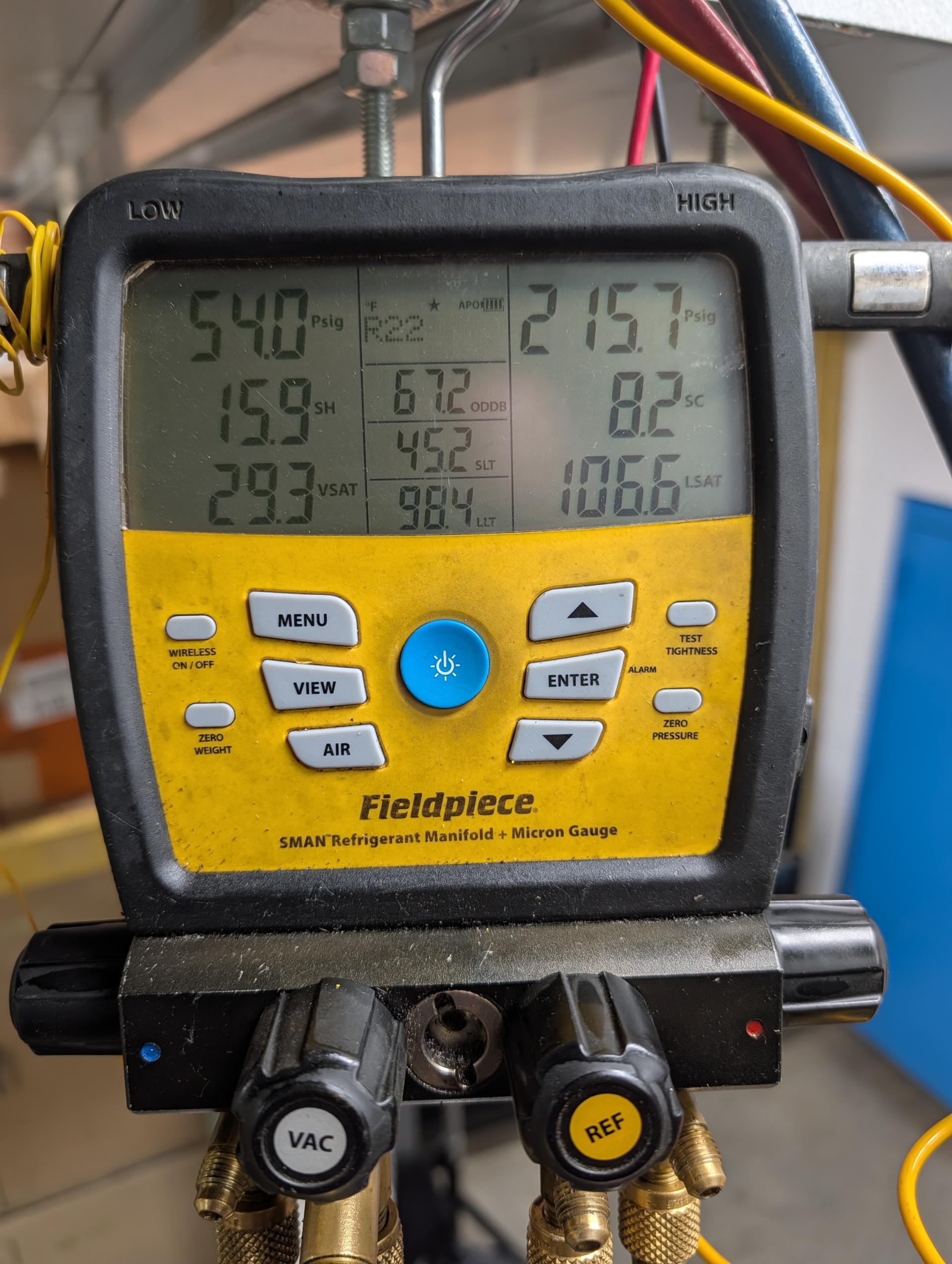 Charged unit #2 R22 as necessary. 5.oz
Tested system operations. 
Pressures 204/52 15SH 10° SC.
Temperature split 65-45=20°

Classroom for this system cooled 3.5° during tests.
System operating well at this time. 

They are interested in adding a Minisplit system to the room where this equipment is located. Was formerly a storage area but they are going to converted into. Small classroom. 


Unfortunately the wrong outdoor fan motor was shipped. I contacted Daikin and confirmed the updated part number and ordered the motor to be shipped to our shop.
We will schedule return visit to complete this part of the job, 
