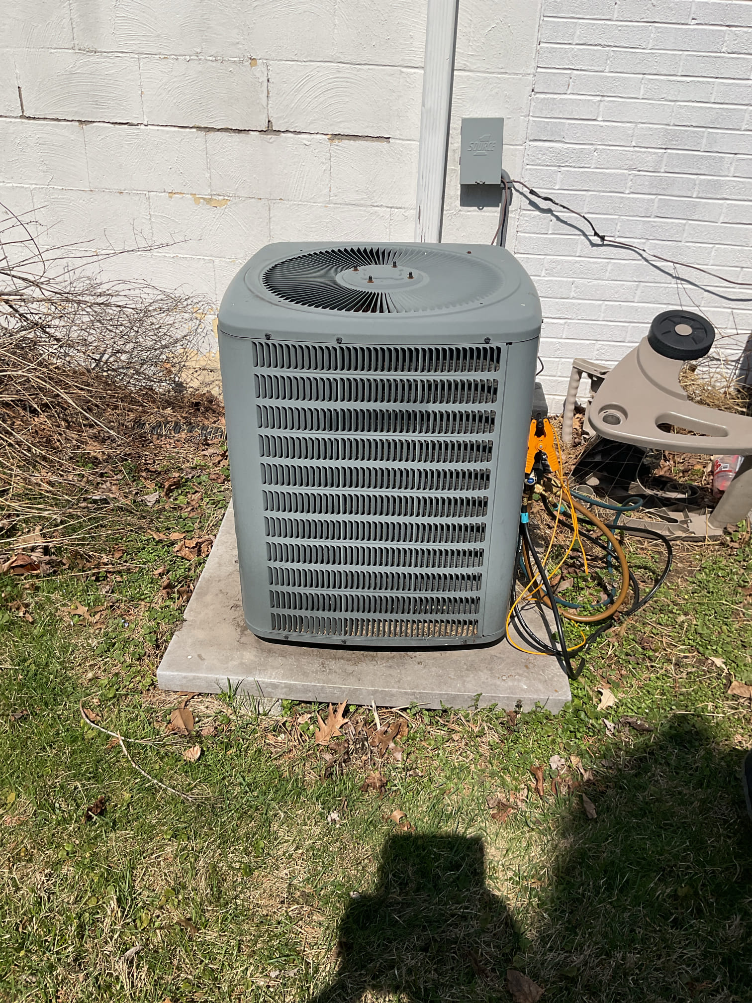 3/26/26. Performed precision a/c tune up on 2011 heat pump system. Replaced 15x20x1 air filter. Checked all electrical connections and components. Found both capacitors inside and out were both weak, provided estimate. Checked temperature split. Checked refrigerant pressures. Also found heat pump off level. Provided estimate. Also because of the age of the system would recommend getting a replacement estimate. 