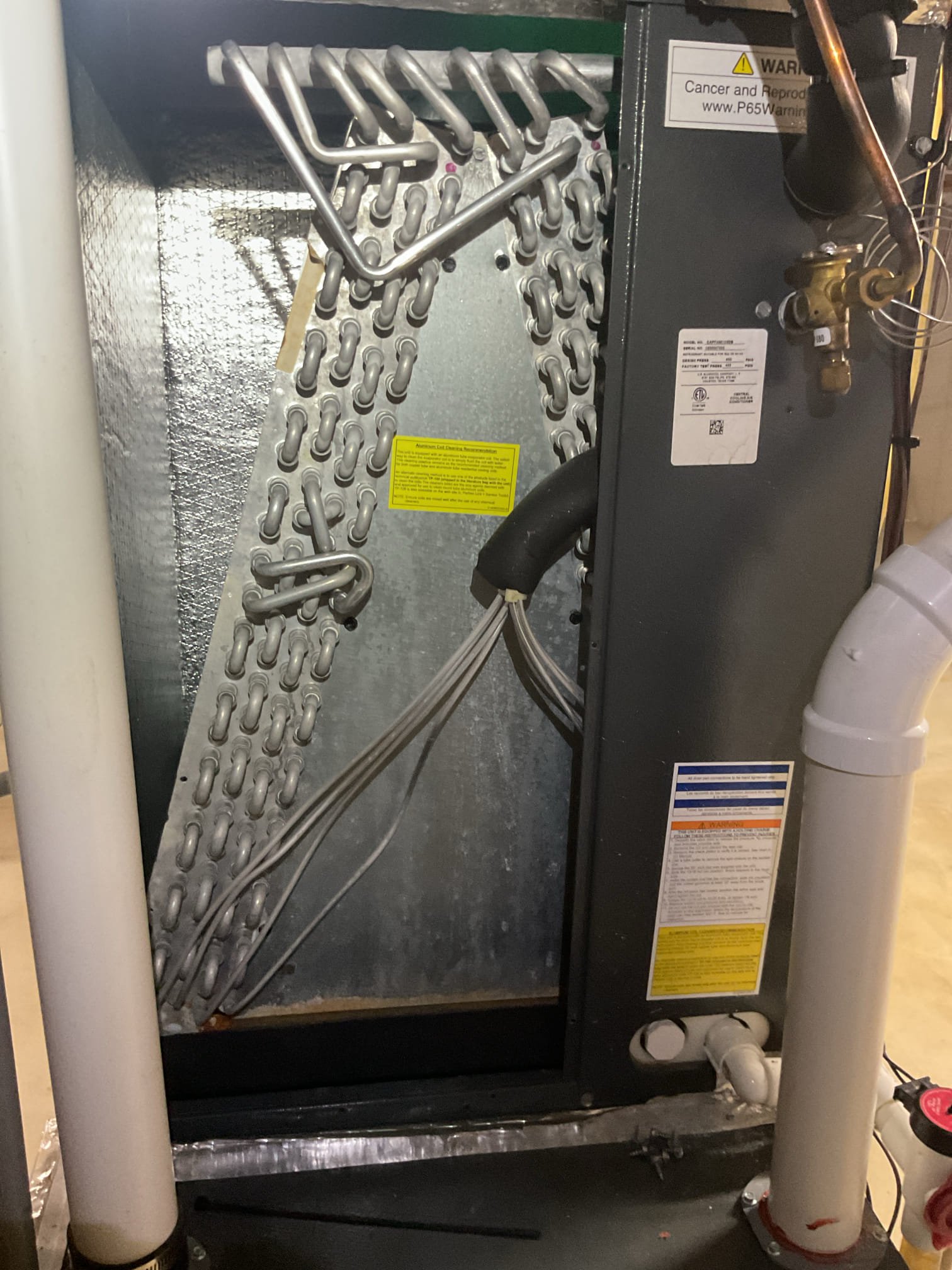Completed AC tune up for 4 Ton Amana AC system

Replaced aprilaire 413 filter
Indoor and outdoor coils in good condition 
Inspected wiring, controls, electric motors and components; indoor equipment has surge protection. Outdoor equipment is on a separate circuit, provided email estimate to install surge protector at outdoor equipment circuit 
Measured temperature split and static pressure 
Inspected drains; clears EZ trap, tested pump; added treatment tabs to drain pan. System has pump safety and EZ trap but a wet switch is also recommended. Will shut equipment down if water is detected on floors near equipment

Checked integrity of compressor motor (mega ohm test)

Assessed refrigerant charge checked pressures. 

Air scrubber cell is due for replacement provided email estimate to replace cell. 

AC system operating well at this time. 
