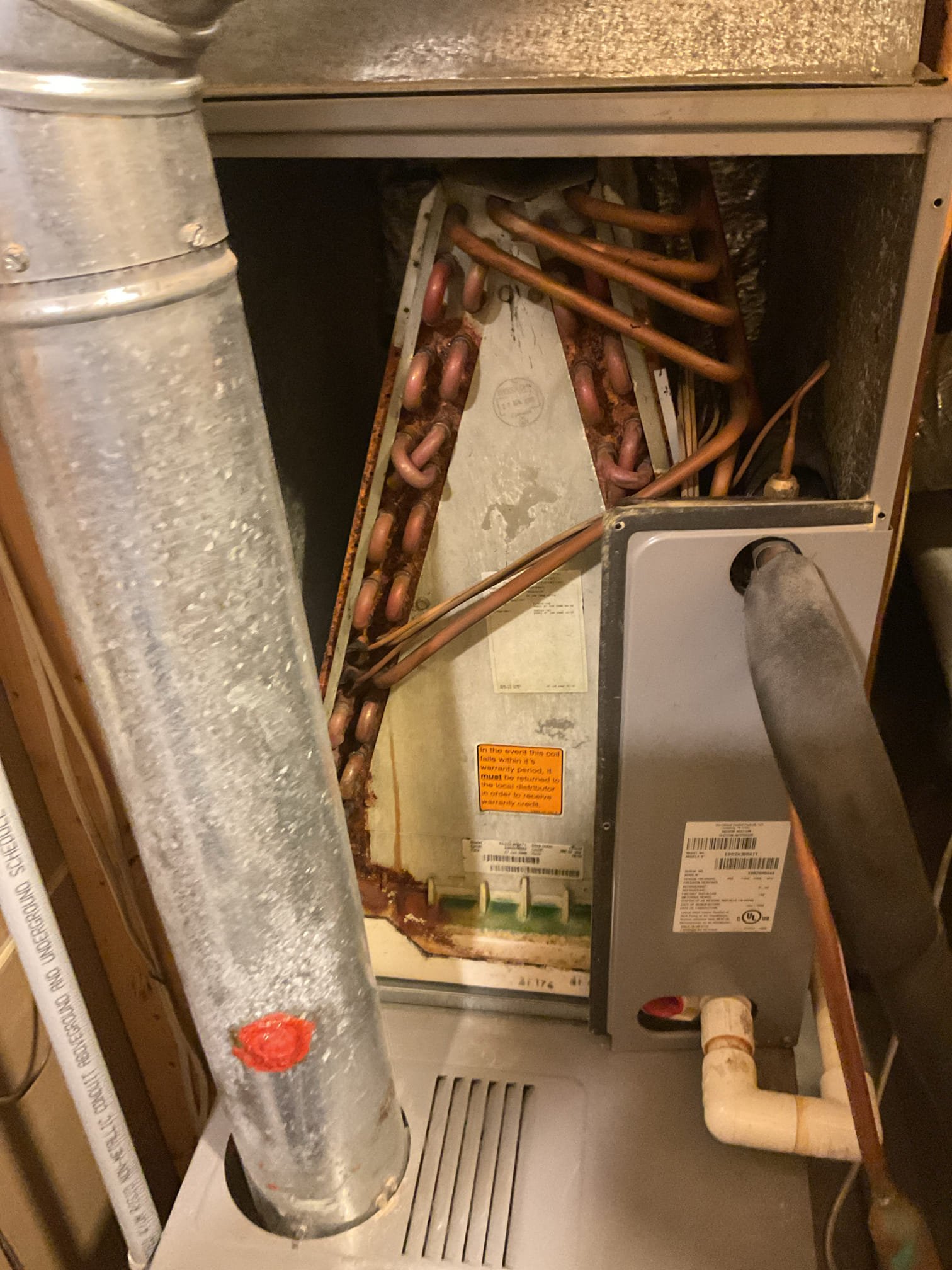 Luis 4-3-26 performed maintenance on AC system 2.5 ton ICP from 2006 change air filter Inspected evaporator coil and drain pan. Cleared and tested drain line. Inspected blower assembly and electrical connections. Cycled system in cooling and checked temperature differentials. Check outdoor unit. Inspected outdoor coil and condenser fan. Checked electrical connections and components on outdoor unit. Checked refrigerant pressures and temperatures. System is very old. I no noticed some items that will need attention, some of the items are related to last visit heating visit. (Blower motor and wheel, control module). Indoor coil is in really bad shape, outdoor unit is running at higher amps during start up. I would recommend have home comfort consultant to come out to evaluate system to upgrade to new more efficient system. I provided estimate for recommendations and water protection. I also noticed expansion tank has failed customer is aware this, 