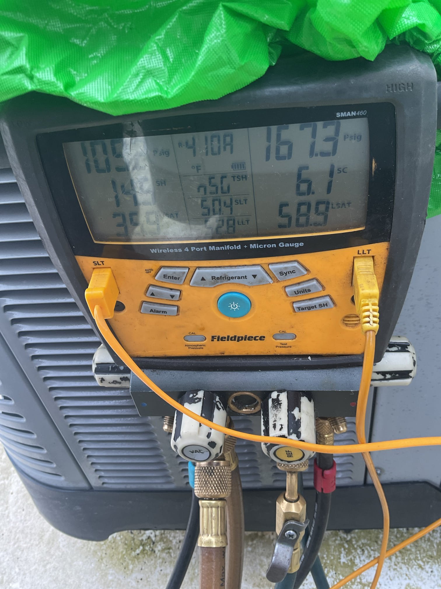 4/3/26
Fully assessed no cooling situation on 2016 Rudd heat pump system. Gave system a call for cooling from the thermostat. Found outdoor unit not running. Found circuit breaker was tripped in the panel. This happened at a previous visit all the way back in 2022. Recommended that we install an SSP6 hard kit to assist compressor strart up. Installed and tested heat pump operation in cooling mode. 19 degrees split at air handler. 410a refrigerant pressures were 167/108 with 7.2 subcooling. Heat pump  system is working properly at time of service. 