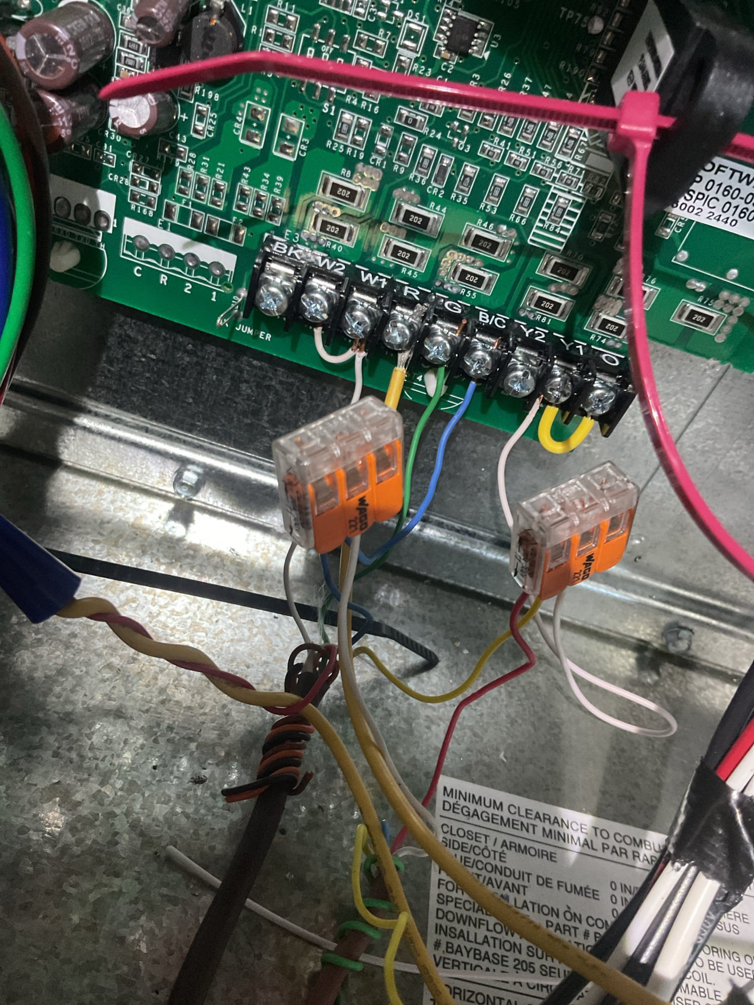 Homeowner informed me that the system hasn’t been working.
When I arrived the zone panel was indicating that there was a demand for heat for, both thermostats but the furnace control displayed Idl “idle”
Ultimately discovered that the common conductors were not stripped well enough in the terminal block of furnace and it was pinched against the insulation. 
When I fixed this furnace control displayed for heating and system came on.
I checked all wiring connections at zone board and furnace.  

Talked with Joe and ultimately he decided he wants to move forward with estimate I left last time to charge the second floor AC to design.
He is still planning on replacing this AC in the near future so wants to hold off on EZ trap and wet switch (water safeties)

Charged system 18.5 oz R410A refrigerant to get to design subcooling 10°
Was running at 4.2° Subcooling  before charging.

I also verified zoning was working.
Zones dampers are 8x24 damper controlled by thermostat in middle bedroom.
And