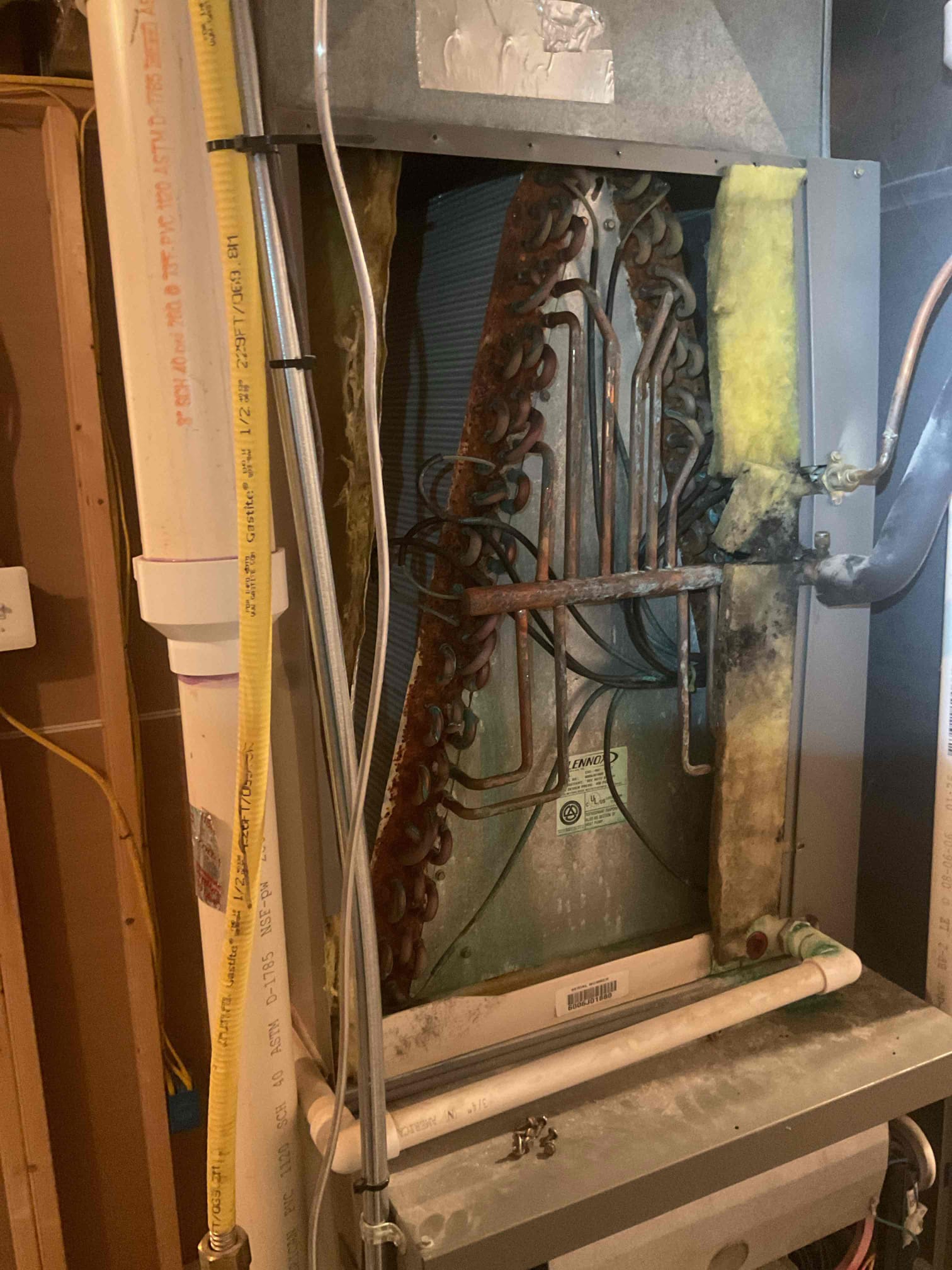 Luis 4-5-26 customer called in for no cooling, check system operation, during inspection I noticed several items that will need attention very soon, I provided estimate for all these items, and I also provided estimate for immediate repair. Main issue is thermostat, found blower housing very dirty restricting airflow. Control board has couple locations showing overheating, indoor coil corded and fully covered by rust. Once ac comes on customer will highly start getting smells (dirty sock syndrome), found indoor refrigerant cap leaking refrigerant (r22). I manually tested ac, found compressor reading high resistance to ground, pulling 50 higher amps than rated, and contactor all pitted. I provided cost for repairs and recommendations, unit is from 2006 I would recommend getting an estimate to replace system. Customer decided to just do minimum Rosie’s at this time regular t6 thermostat 
Honeywell T6 Pro digital programmable thermostat 
Test operation heat and cool ok. 