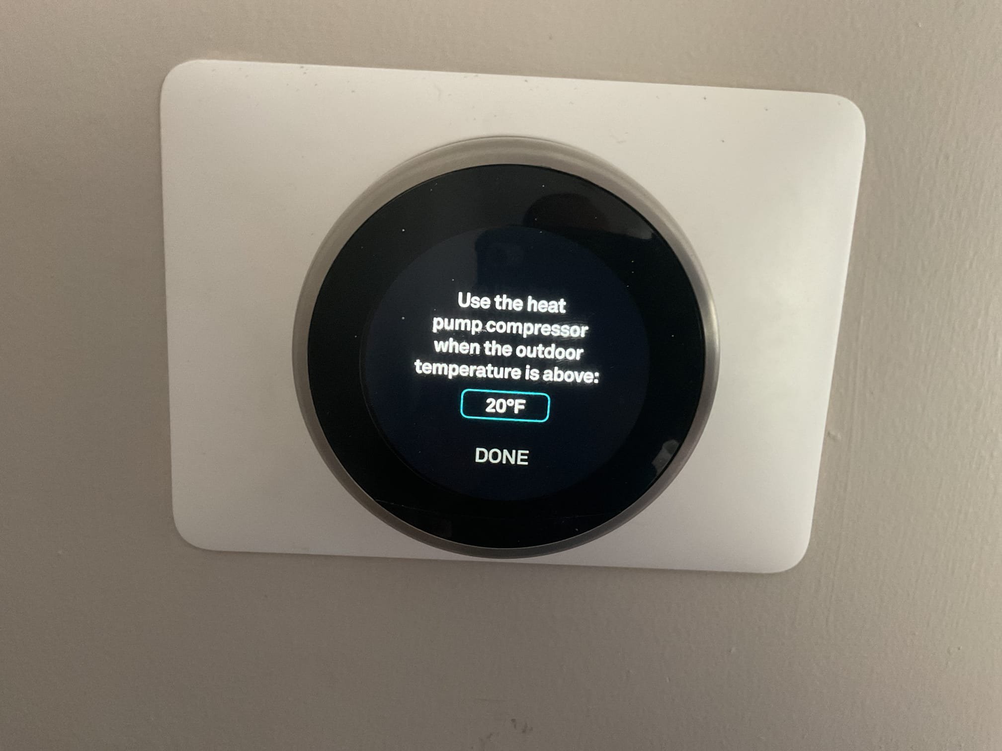 4/6/26. Fully assessed recently installed Bosch 454b system. Checked all electrical connections and components. Checked over thermostat settings in nest thermostat and found (2) issues in the thermostat settings. First issue was it was set to o instead of b for the reversing valve. Second issue is it was set to a 20 degree lock out for compressor, set it to always run. Also found outside unit not running when I arrived. Found over voltage set to 248 and it was off on alarm at the disconnect. Set voltage to 255. Under voltage is set to 210. Performed quality assurance and ran system in both heating and cooling modes. Heat pump is working properly at quality assurance check. 