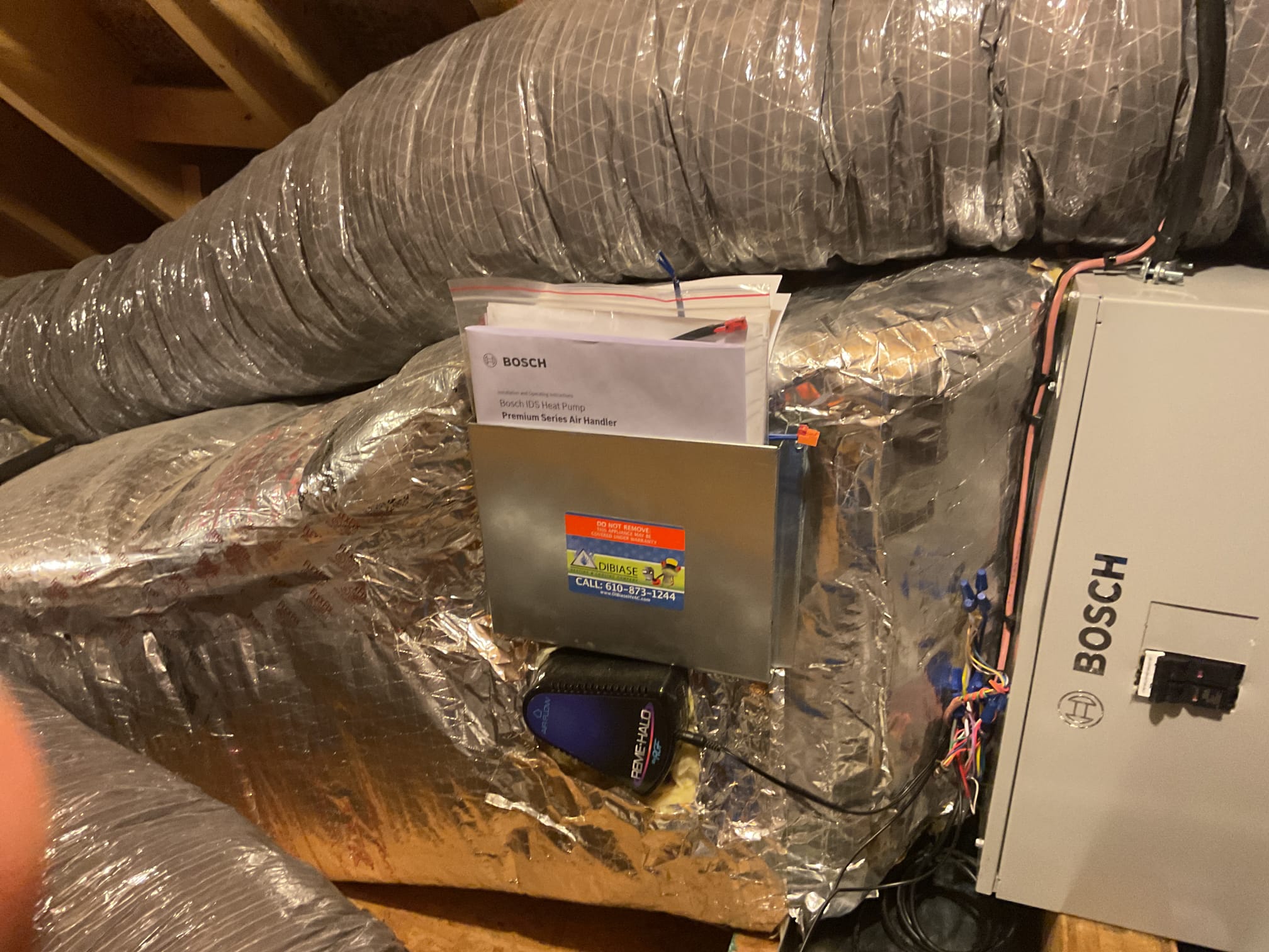 4/6/26. Fully assessed recently installed Bosch 454b system. Checked all electrical connections and components. Checked over thermostat settings in nest thermostat and found (2) issues in the thermostat settings. First issue was it was set to o instead of b for the reversing valve. Second issue is it was set to a 20 degree lock out for compressor, set it to always run. Also found outside unit not running when I arrived. Found over voltage set to 248 and it was off on alarm at the disconnect. Set voltage to 255. Under voltage is set to 210. Performed quality assurance and ran system in both heating and cooling modes. Heat pump is working properly at quality assurance check. 