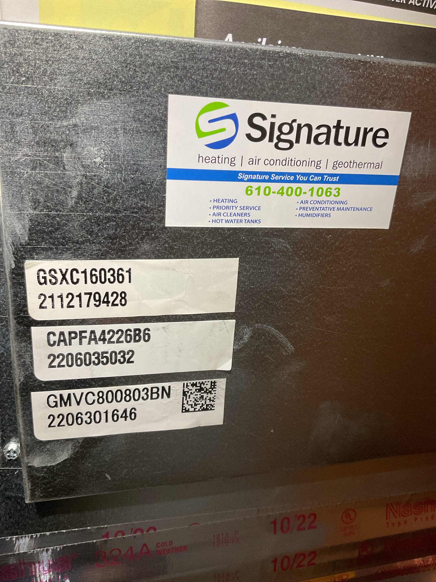 Completed AC tune up for 3 Ton Goodman AC system. Installed by Signature November 2022. 

20x25x5 filter ok Homeowner replaces once every 6 months. Last replaced in November 15, 2025. 
Indoor and outdoor coils in good condition 
Inspected wiring, controls, electric motors and components; left estimates for surge protectors. 1 for indoor equipment circuit and 1 for outdoor equipment circuit
Measured temperature split and static pressure 
Inspected drains; tested pump; added treatment tabs to drain pan. There is a pump safety and a float-style pan switch. There is no AC drain overfill protection so I provided estimate to install EZ trap. This is a drain trap with a clean-out and a float switch that will shut equipment down if a clog is drain line occurs. 
Checked integrity of compressor motor (mega ohm test)

Assessed refrigerant charge checked pressures. Good

AC system operating well at this time. 