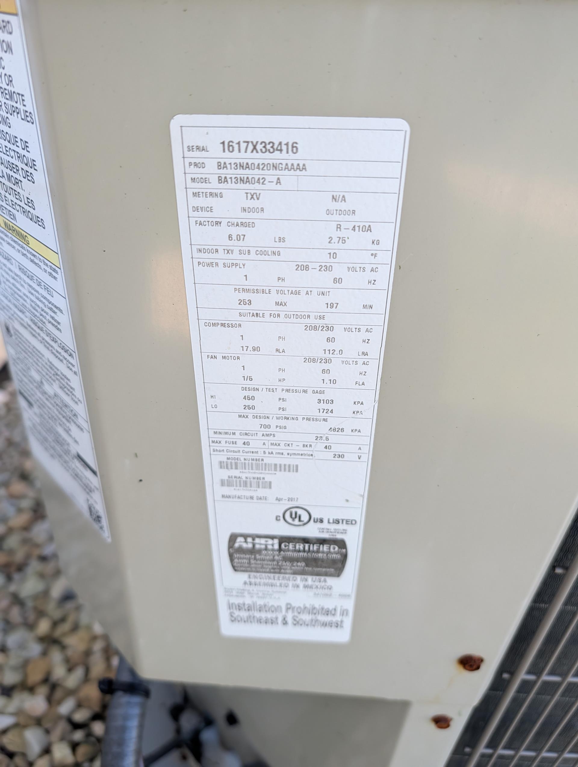 Completed AC tune up for 3.5 Ton Bryant AC system
Equipment is 8 years old install early 2018.
2 zones. EWC zoning panel. The zoning panel is being peered by the HVAC system transformer. Powering the panel from a separate transformer is preferred. Provided email estimate for this

Replaced 16x25x1 filter
Indoor and outdoor coils in good condition 
Inspected wiring, controls, electric motors and components; left estimates for surge protectors. 1 for outdoor equipment and 1 for indoor equipment
Measured temperature split and static pressure 
Inspected drains; added treatment tabs to pump. Flushed drain and tested pump. System lacks overfill protection and there is no wet switch/flood safety. Provided estimates to install these. 
Checked integrity of compressor motor (mega ohm test)

Assessed refrigerant charge checked pressures. 10° Subcooling matches manufacturer target, 

AC system operating well at this time. 