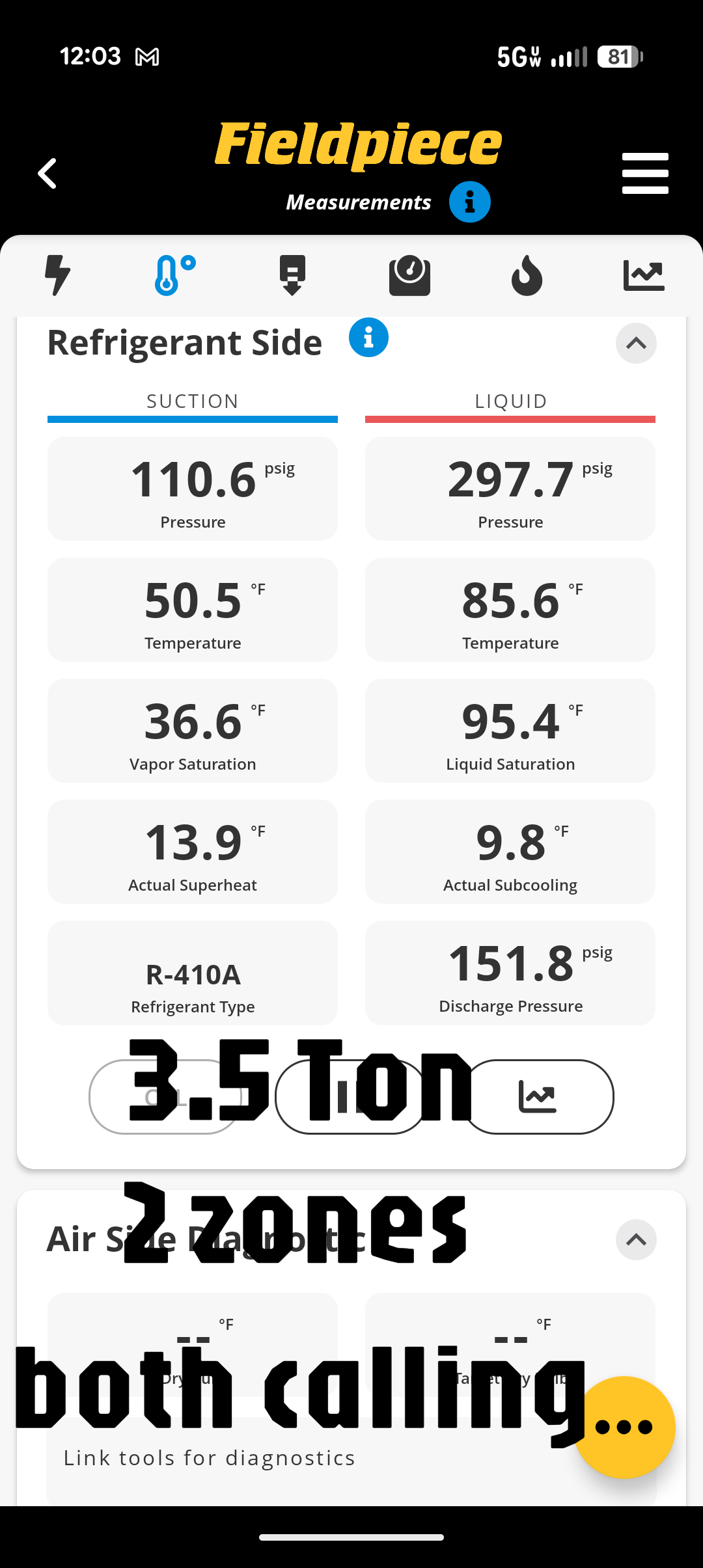 Completed AC tune up for 3.5 Ton Bryant AC system
Equipment is 8 years old install early 2018.
2 zones. EWC zoning panel. The zoning panel is being peered by the HVAC system transformer. Powering the panel from a separate transformer is preferred. Provided email estimate for this

Replaced 16x25x1 filter
Indoor and outdoor coils in good condition 
Inspected wiring, controls, electric motors and components; left estimates for surge protectors. 1 for outdoor equipment and 1 for indoor equipment
Measured temperature split and static pressure 
Inspected drains; added treatment tabs to pump. Flushed drain and tested pump. System lacks overfill protection and there is no wet switch/flood safety. Provided estimates to install these. 
Checked integrity of compressor motor (mega ohm test)

Assessed refrigerant charge checked pressures. 10° Subcooling matches manufacturer target, 

AC system operating well at this time. 