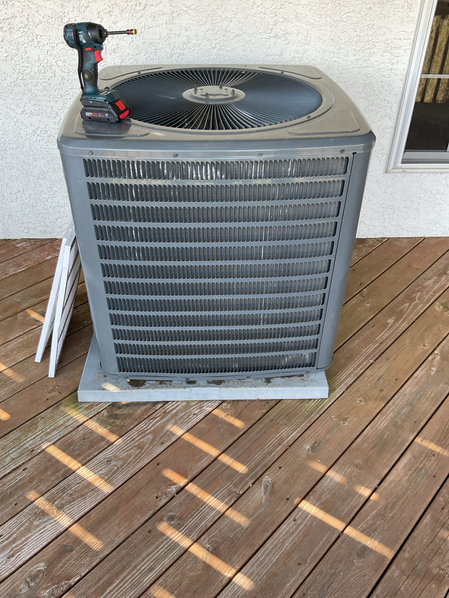 Completed AC tune up for 3.5 Ton Goodman AC system
System is Gas furnace/AC; 7 years old 

Replaced 16x25x1 filter (16x25x1 fits better than a 16x24x1 there is a small gap if 16x24x1 is used) 
Indoor and outdoor coils in good condition 
Inspected wiring, controls, electric motors and components; left estimates for surge protector for outdoor equipment circuit. Indoor equipment has blower motor surge protector
Measured temperature split and static pressure 
Inspected drains; cleared EZ trap floor drain is used. Wet switch is recommended. Water safety device that will shut equipment down if water is detected on floor around equipment 
Checked integrity of compressor motor (mega ohm test)

Assessed refrigerant charge checked pressures. 

AC system operating well at this time. 

He agreed to surge protector for outdoor equipment and wet switch. Paid today
Completed work and tested today: installed surge protector at outdoor equipment contactor, installed wet switch and tested.

Also provid